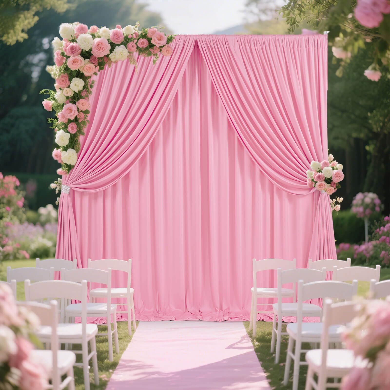 Pink Polyester Backdrop Curtains Pink Wedding Backdrop Wrinkle Free 5.3ftx10ft 4 Panels Wedding Fabric Backdrop for Engagement Birthday Girls Themed