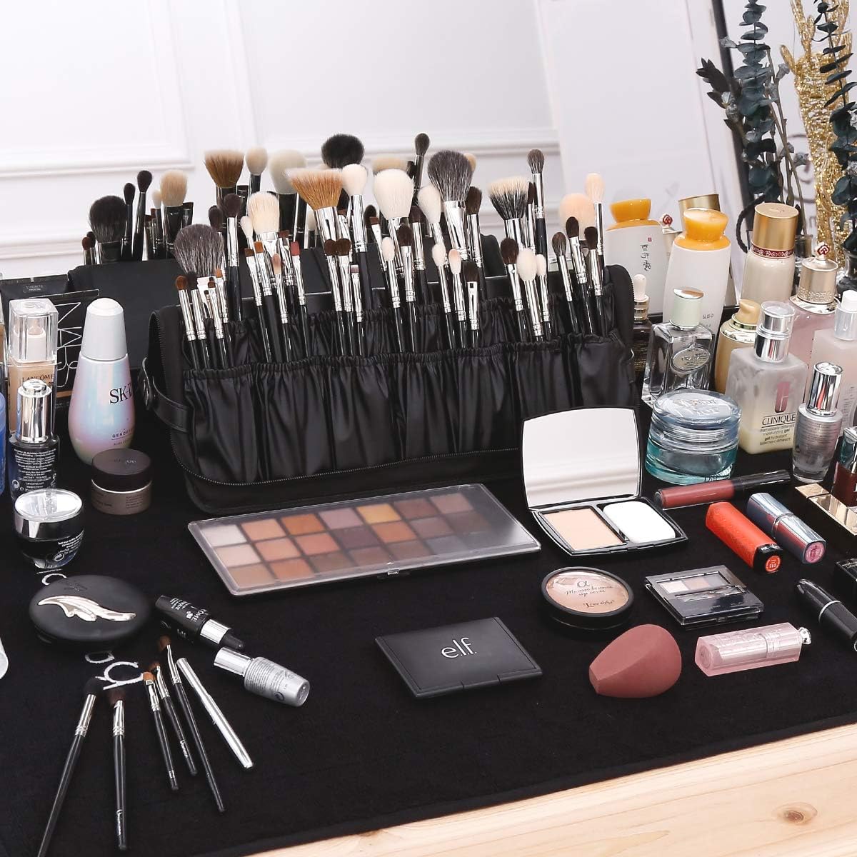 Makeup Brush Bag Organizer Foldable Makeup Brush Artist Case Travel Brush Holder Portable Zipper Professional Handbag for Travel Home Gift(Only Bag)