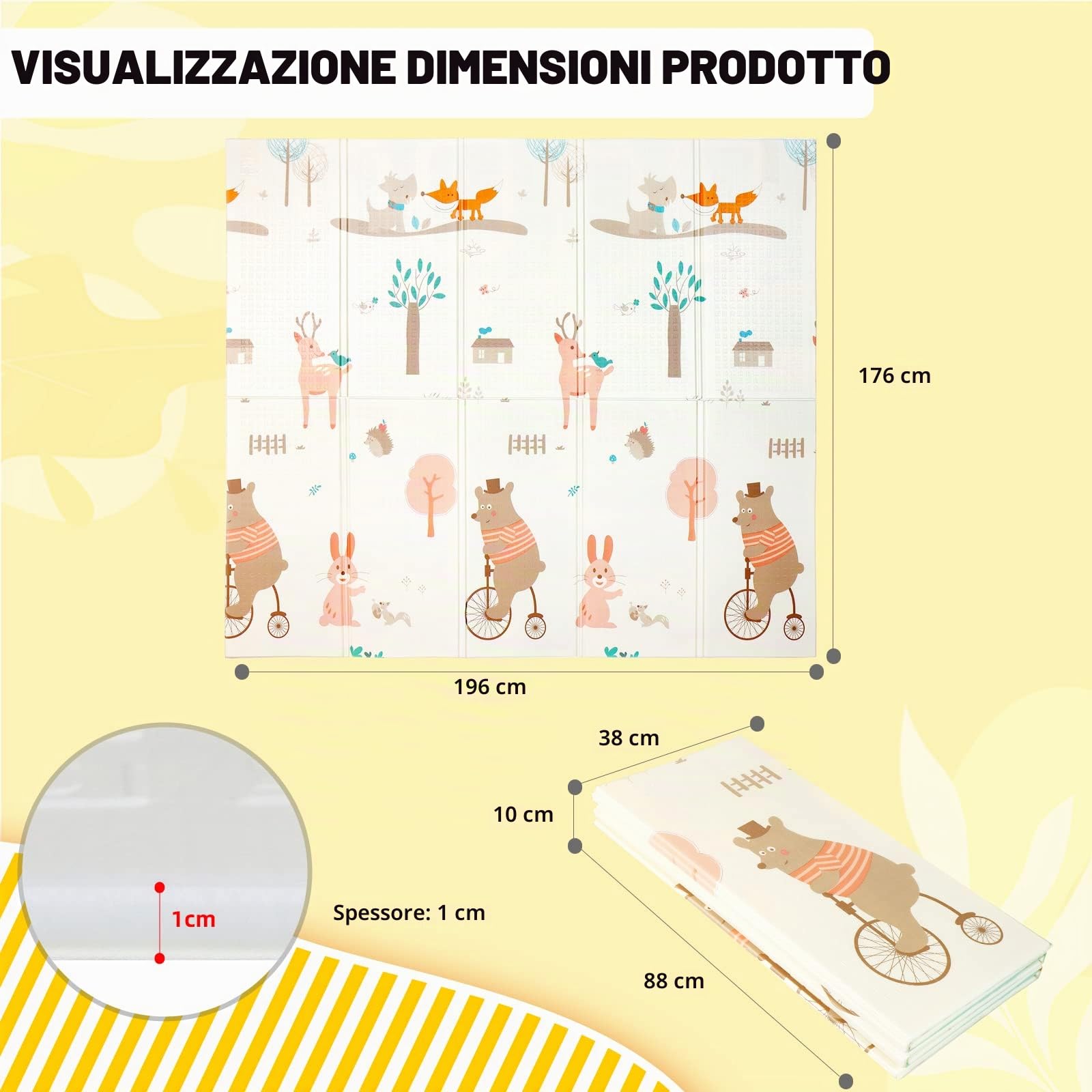 CCLIFE Tappeto Bambini tappeto gioco bambini tappeto per bambini tappeto morbido bambini tappeto xpe bambini Pieghevole 196x175x1.8cm,CushHom
