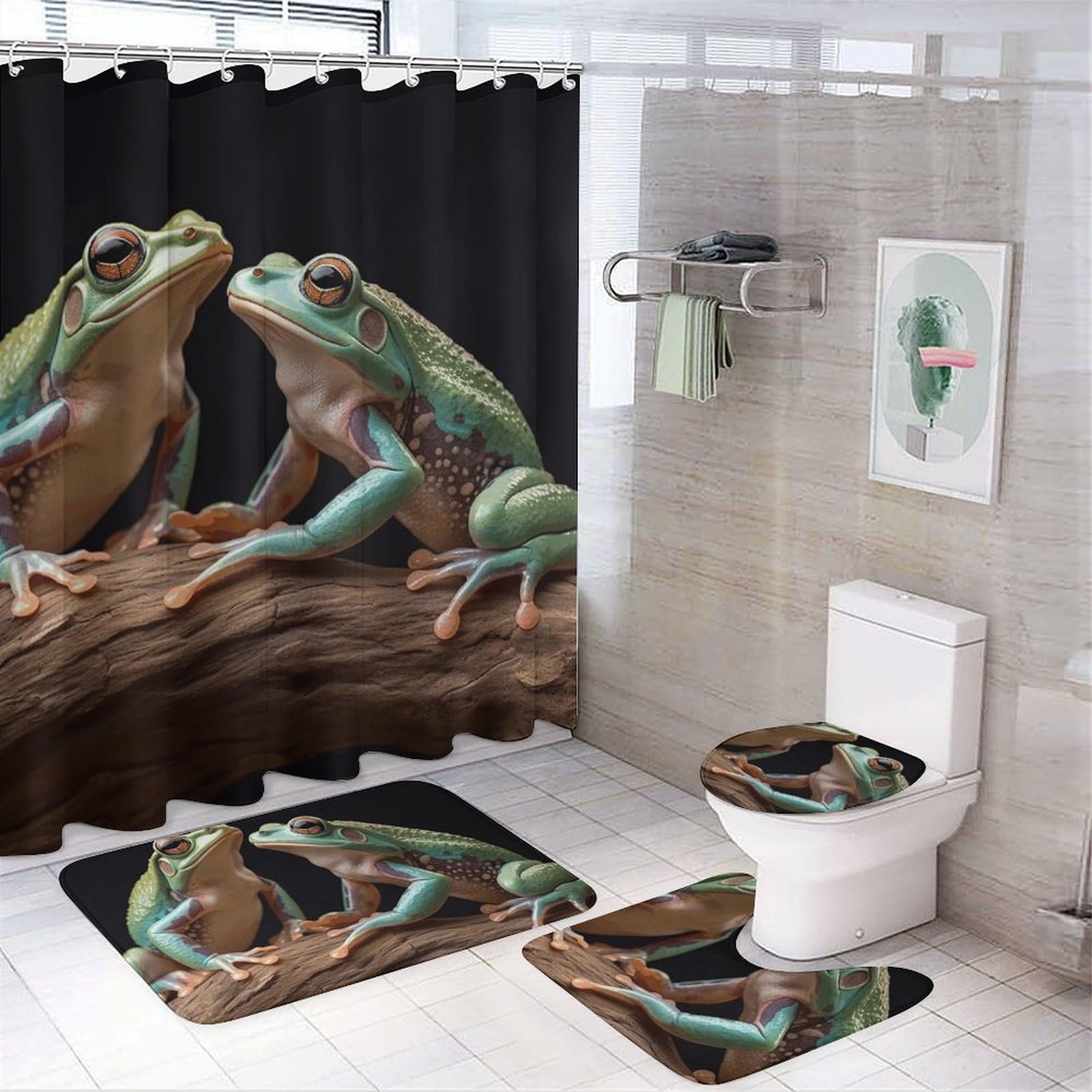 Tapis de bain grenouille et rideau de douche pour une déco enfant ludique