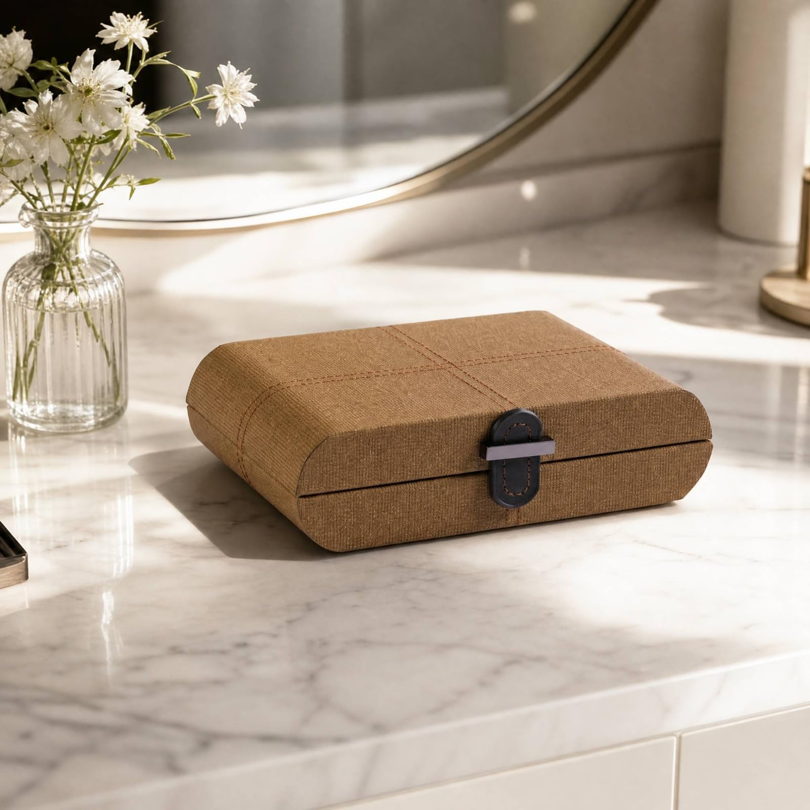 Caja Joyas PU Seguro Organizador Accesorios Morno Joyero para Cómoda, Entrada, Beige