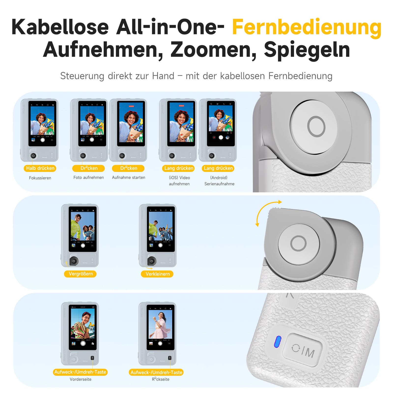 7RYMS Qshot V2 PRO Kabelloser Selfie Monitor für iPhone 17/16 & Android, Magnetischer Smartphone Rückkamera Monitors mit 4K/60fps, 50 m Reichweite, Lautsprecher, Vlog Monitor für YouTube TikTok (Weiß)