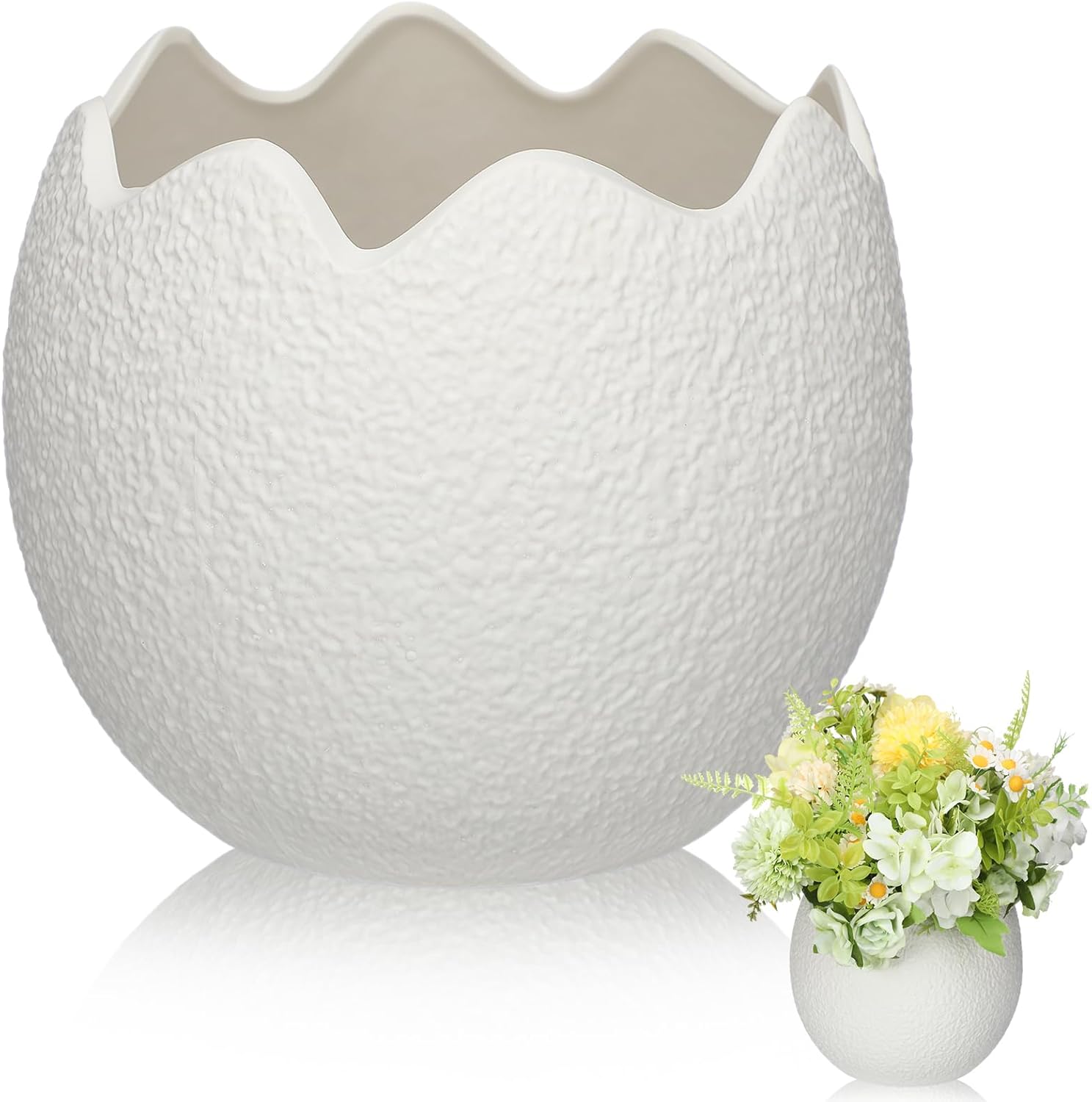 Remerry Easter Egg Ceramic Vase 6.7 Inch Tall Large White Eggshell Flower Vase Decorative Plant Pots Cute Easter Home Decor for Living Room Dining Table Farmhouses Spring Home Room Office Decor