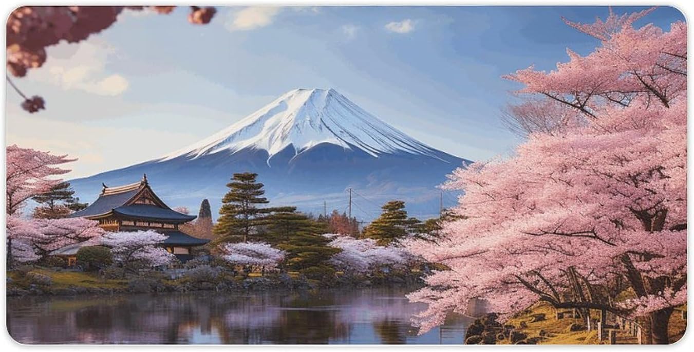 Mount Fuji Cherry Blossom Trees Gaming Mouse Pad Large Extended Desk Mats