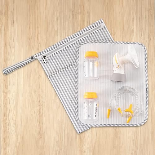 Miniatura 3 de Bolsa húmeda y seca para almacenamiento de piezas de extractores de leche, bolsa impermeable de piezas de bomba con tapete para colocar en el