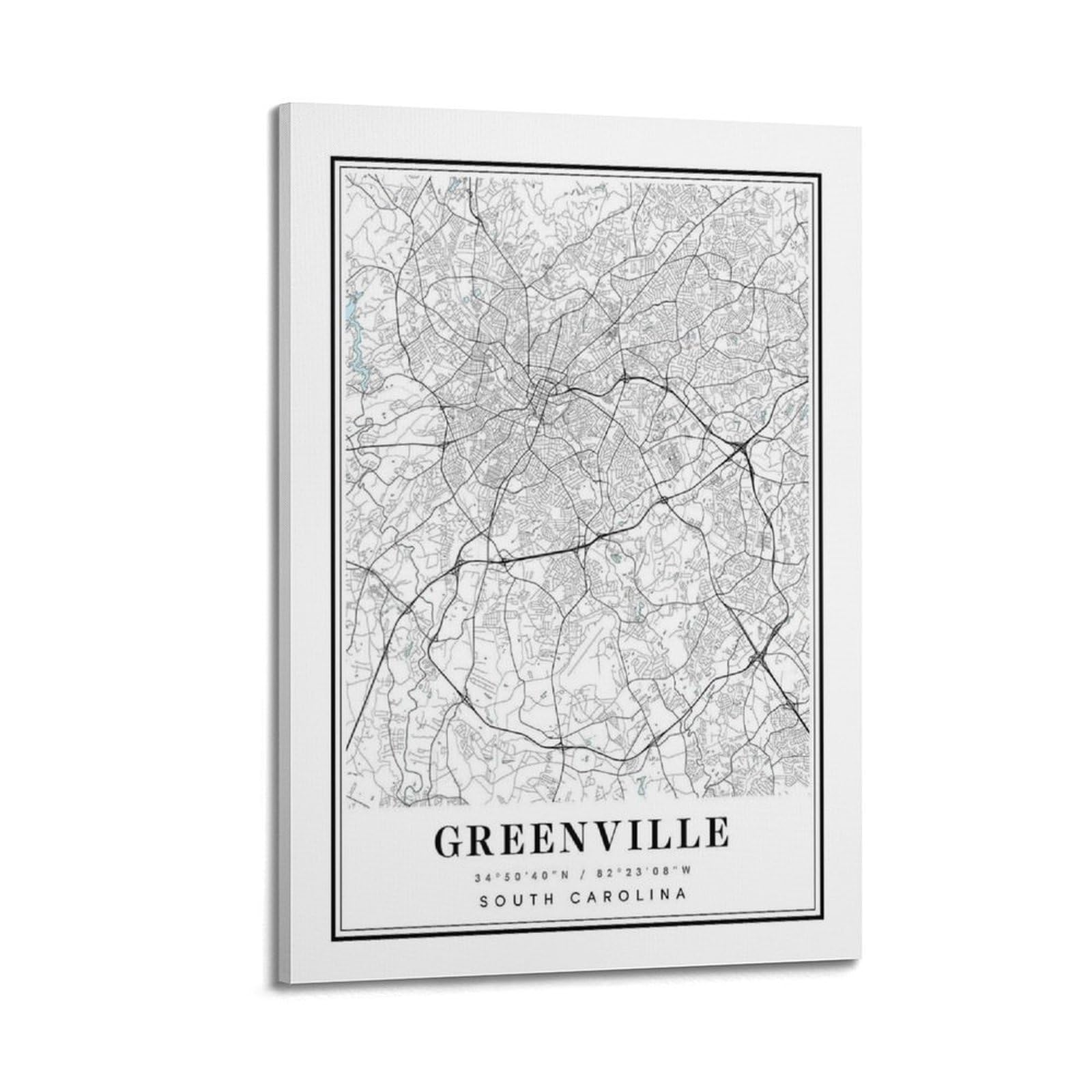 xiaoxiaoshen Greenville South Carolina City Map Canvas Poster Wall Art Prints Room Aesthetic Murals Bedroom And Living Decorations 20x30inch(50x75cm)