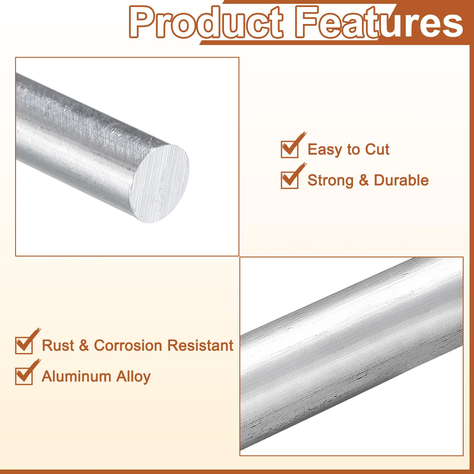 QUARKZMAN 10Pcs Tige Ronde En Aluminium De 1/4"(7mm) De Diamètre, Longueur 13"(330mm) Barre Pleine En Aluminium 6061 Pour L'industrie La Construction Bricolage Artisanat