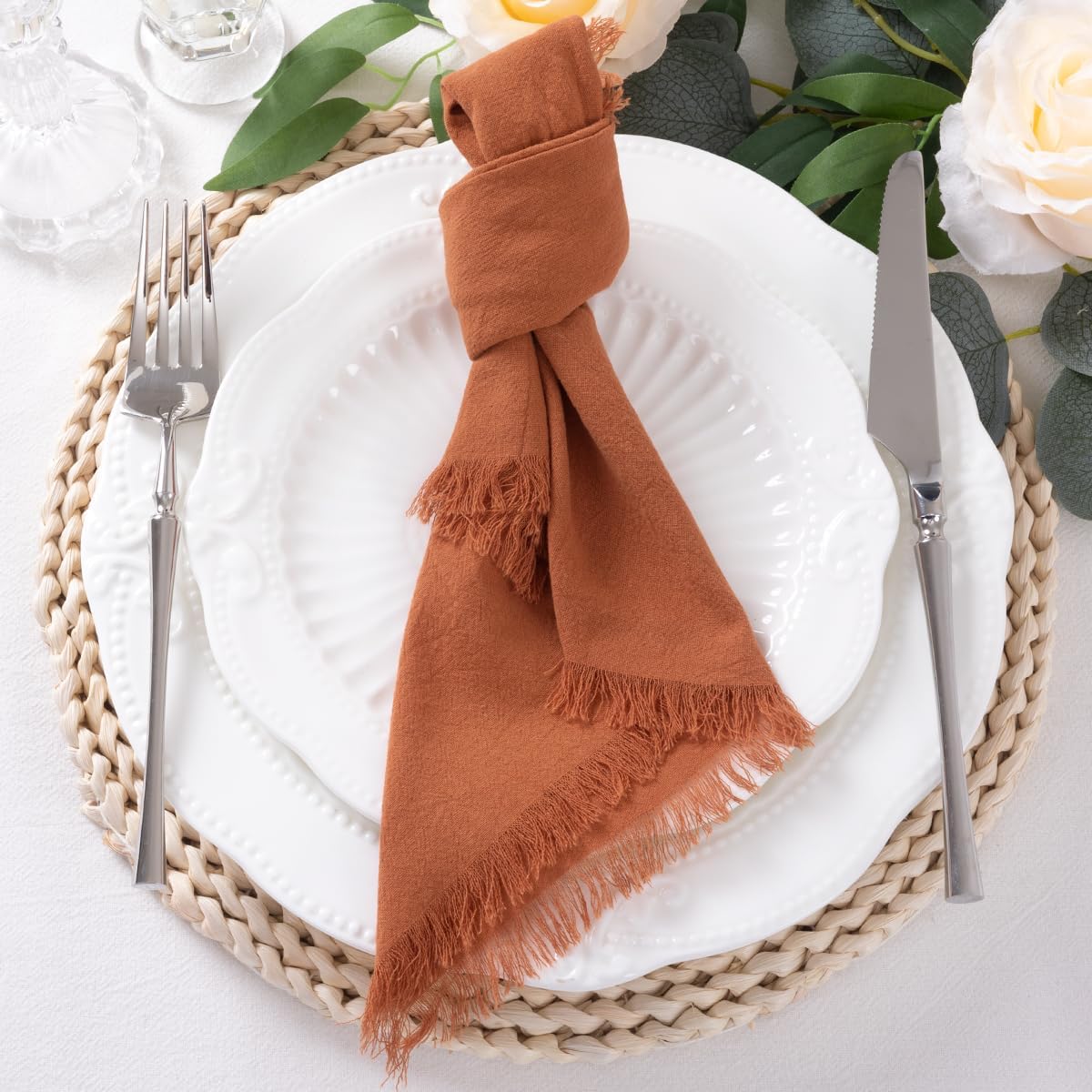 DeZerlor Terracotta Fall Cotton Linen Washable Cloth Napkins Set of 6