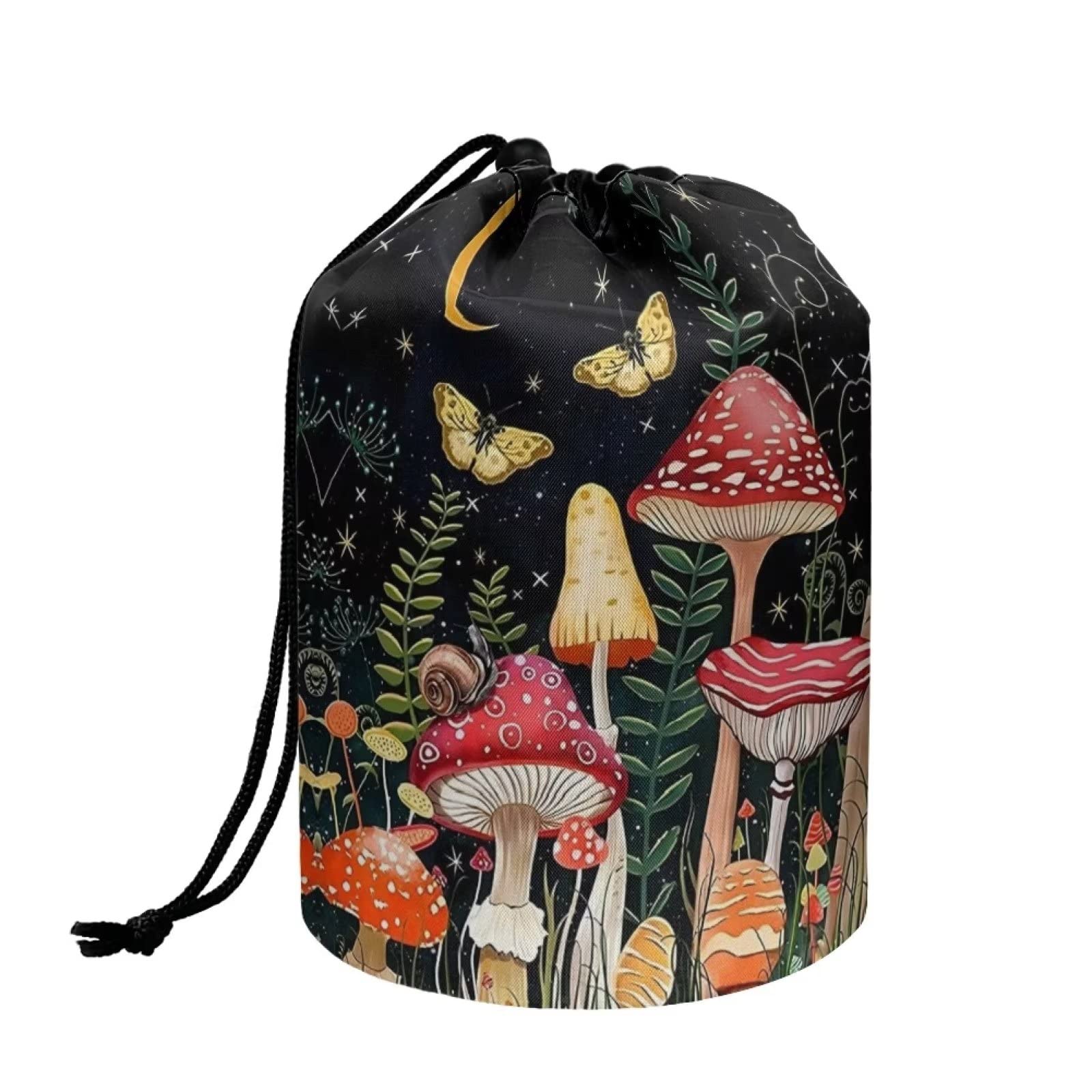 chaqlin Hippie Lotus Print Travel Cosmetic Bags Barrel Makeup Bag,Women Girls Portable Foldable Cases Multifunctional Toiletry Bucket Bags Round Organizer Storage Pocket — view 9