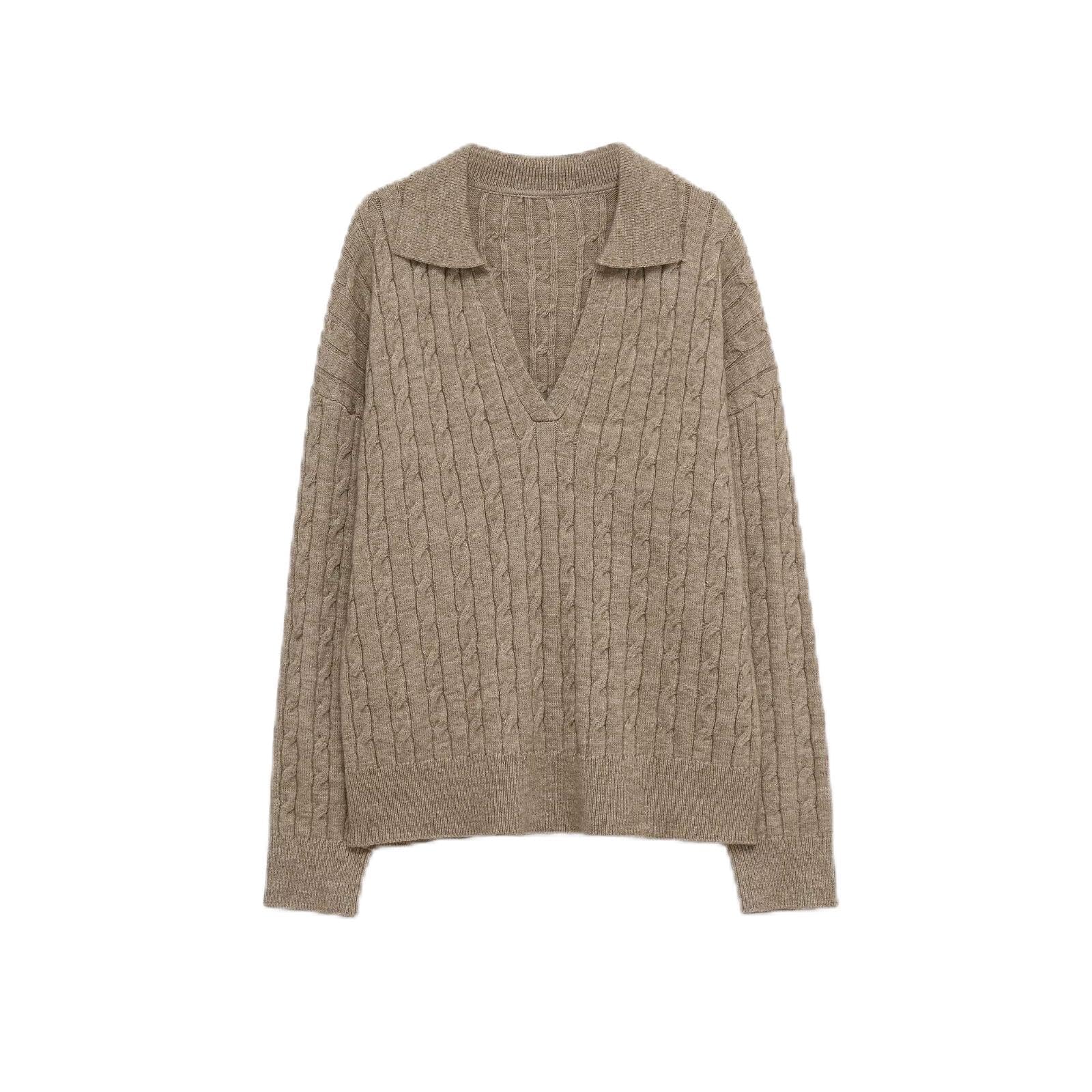 Nordic Woman Clothes Minimalist Jacquard Polo Collar Pullover Tops Sweater Womens Sweater Knitwear Woman Clothing