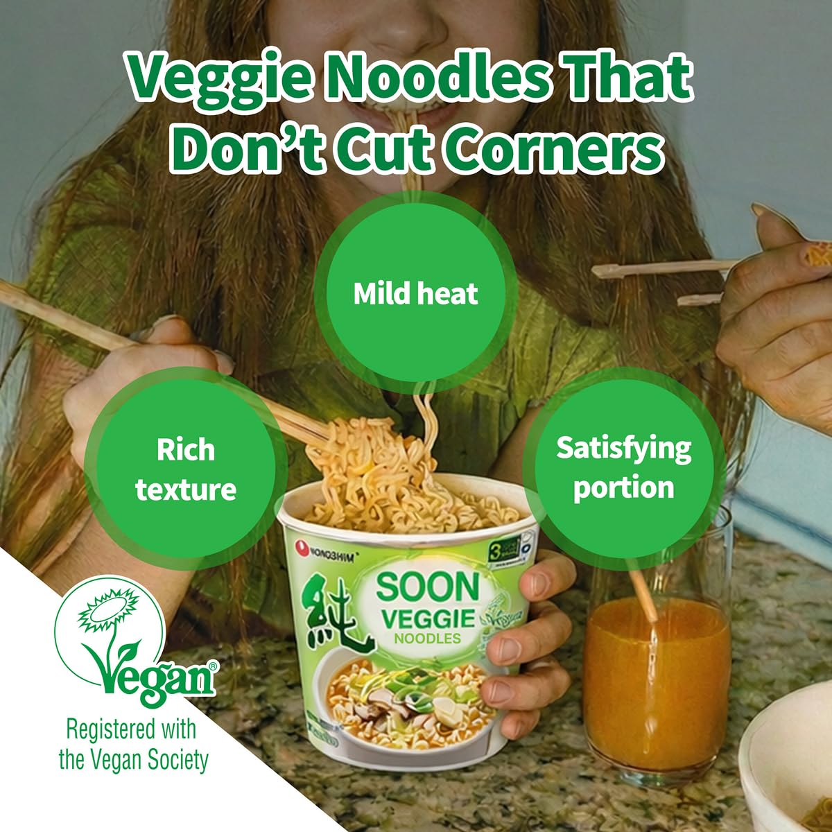 Nongshim Soon Cup Noodle Soup, Veggie, 2.6 Ounce (Pack of 6)