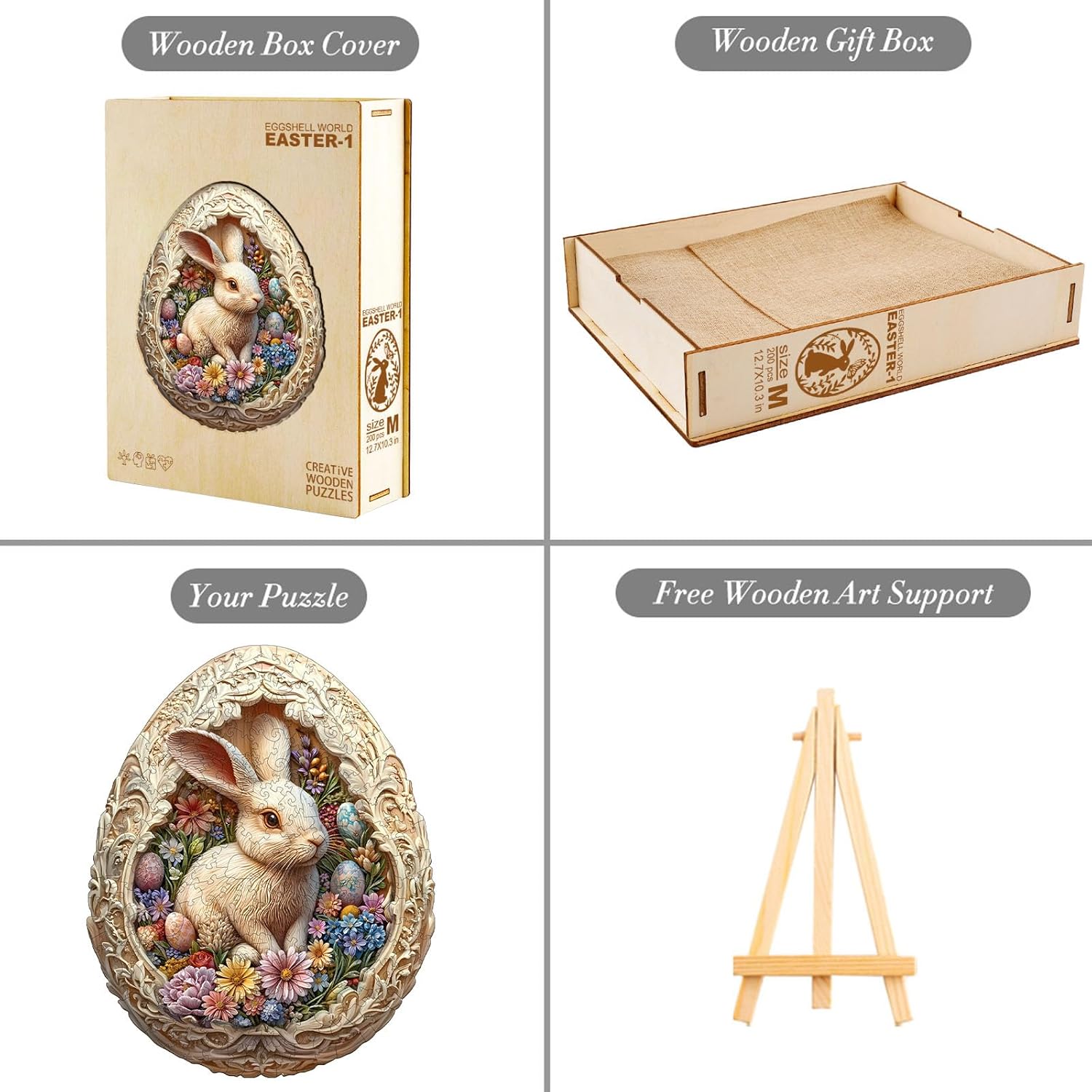 Wooden Puzzles for Adults 100 Pices, 3D Rabbit Wooden Jigsaw Puzzle, Flat Puzzels with 3D Visual Effect, Eggshell World Easter Unique Shape Irregular Jigsaw Puzzles, Finished Puzzle Size is 9.4*7.6in