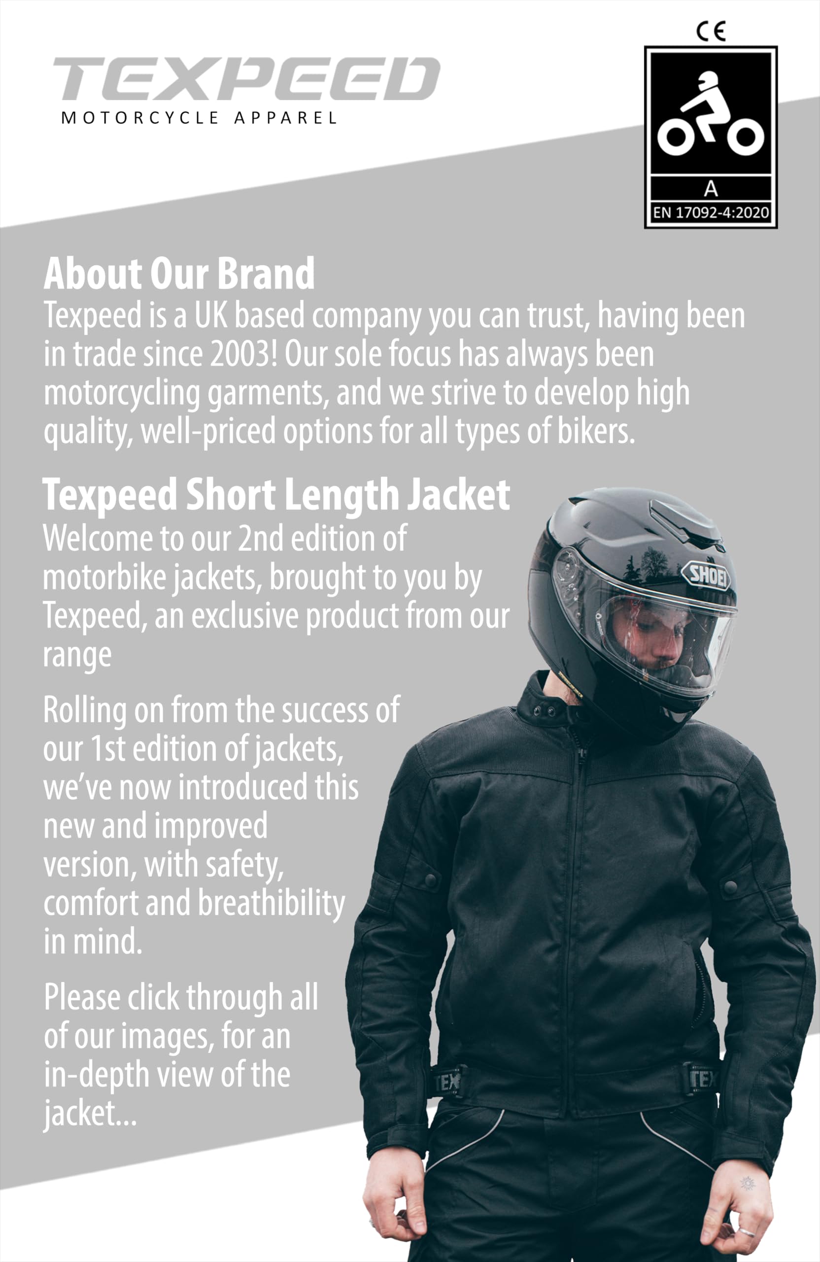 Kurtka motocyklowa męska z pancerzem - 4 sezony/zimowa/Lato motocyklowa Cordura wodoodporna ze zbroją CE ochrona (EN 1621-1) - Texpeed - Czarny - XL