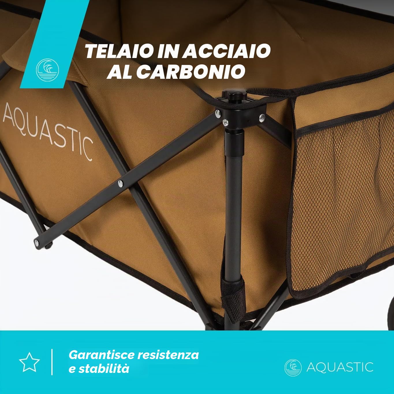 Aquastic - Carrello Pieghevole Caro 90x47x55 cm - Carrello Da Trasporto Resistente Con Grandi Ruote 127L Per Spiaggia Giardino E Campeggio Marrone