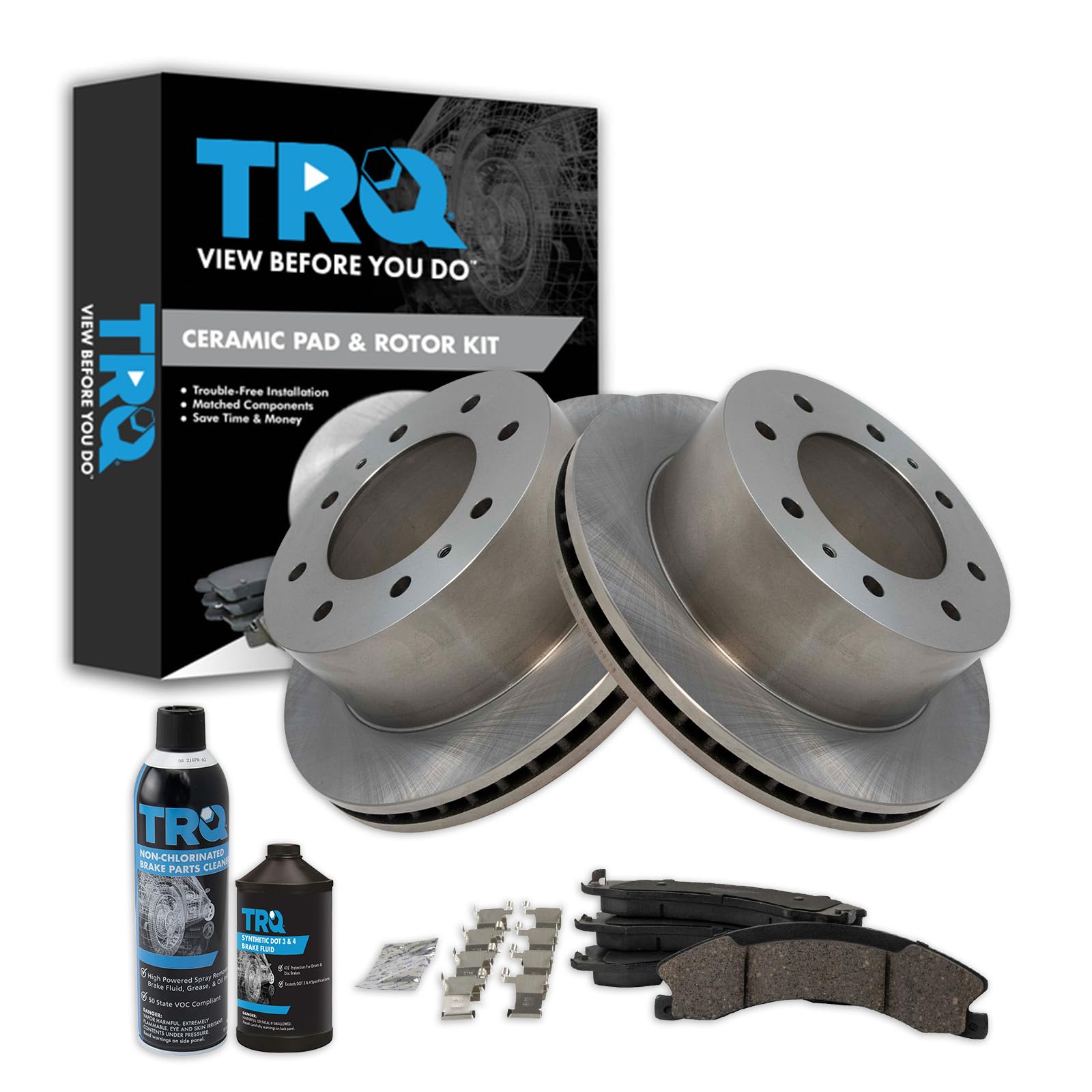 TRQ Rear Brake Pad &amp; Rotor Kit Compatible with 2011-2019 Chevrolet Suburban 3500 HD 2011-2019 GMC