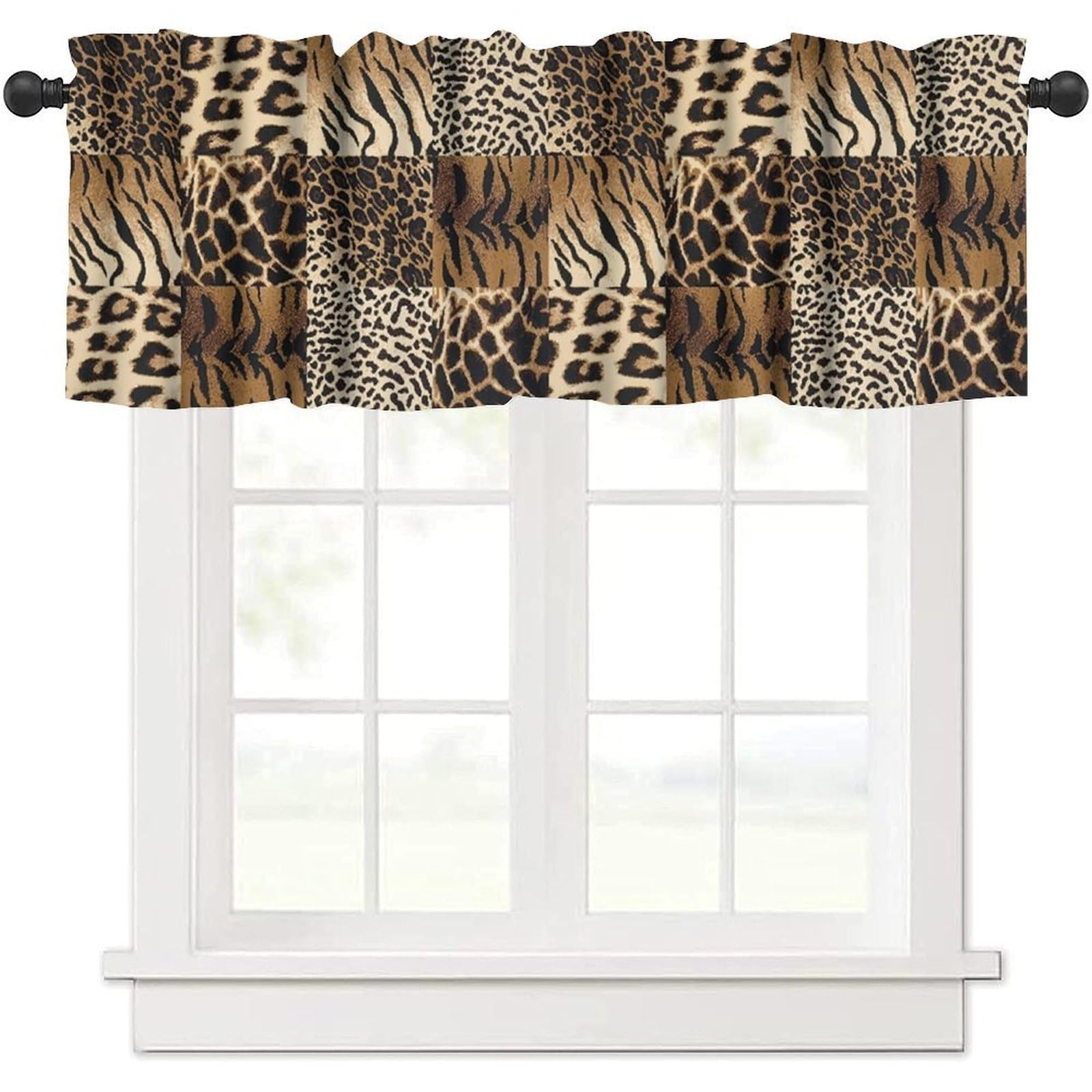 moderw Animal Skin Print Valance Curtains, Vintage Cottage Country Farmhouse Western Wildlife Safari Window Curtain Valance for Home Kitchen Bedroom Living Room 54x18inch