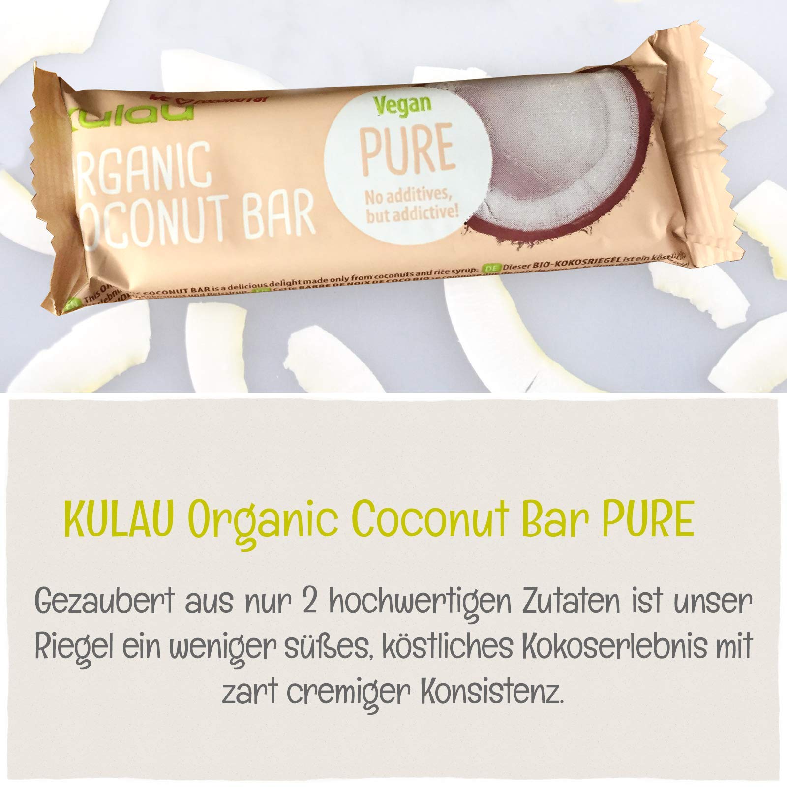 KULAU Organic Coconut Bar PURE 24 x 40 g batonik z orzecha kokosowego i syropu ryżowego, bio, wegański, bezglutenowy