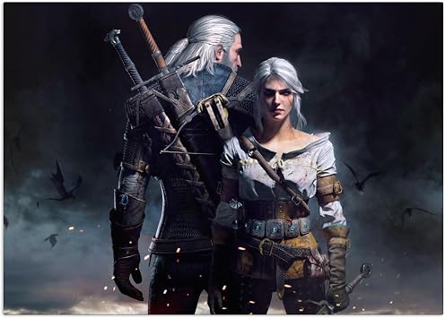 Displate Official Witcher Metal Poster Magnetic Mounting Included Licensed Artwork Modern Wall Decor Wild Hunt Ciri and Geralt Poster 12.6x17.7 in