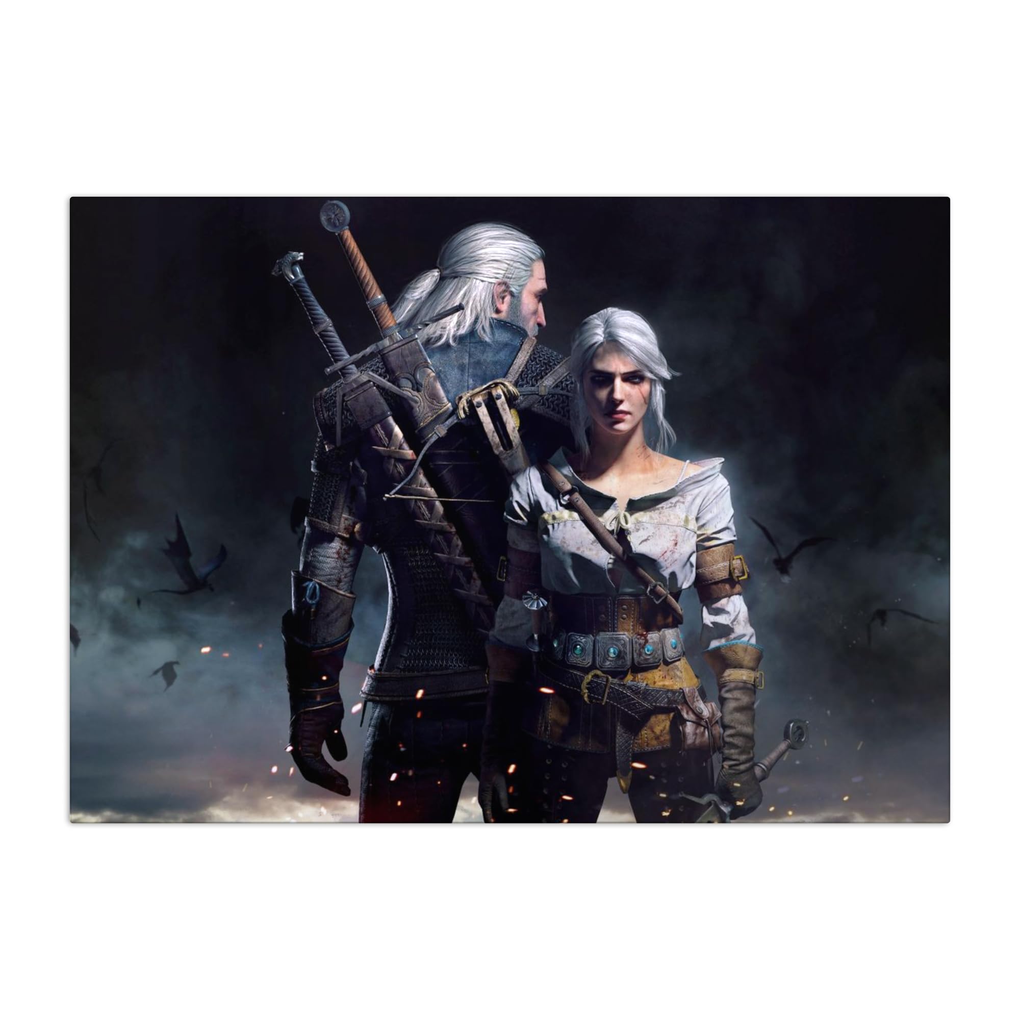 Displate Poster In Metallo - Decorazioni da Parete Decorazione Murale - Witcher 3 - Ciri and Geralt - 67,5 x 48 cm Matt