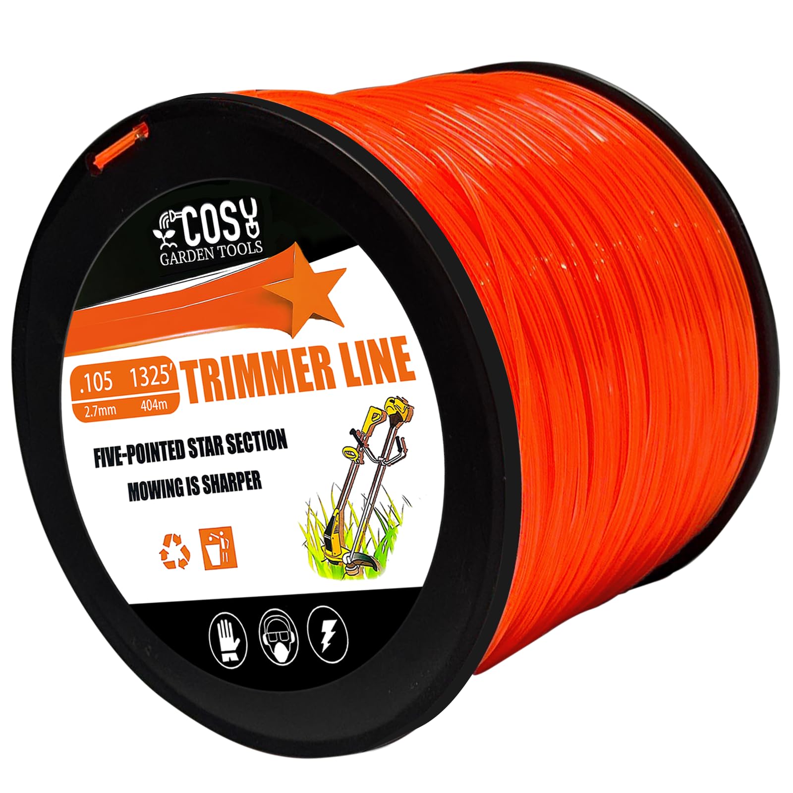 String Trimmer Line 0.105-Inch 5LB Weed Wacker String Commercial Grade Orange Pentagon Weed Eater String for Most String Trimmer,Multi-Head String Trimmer Attachment