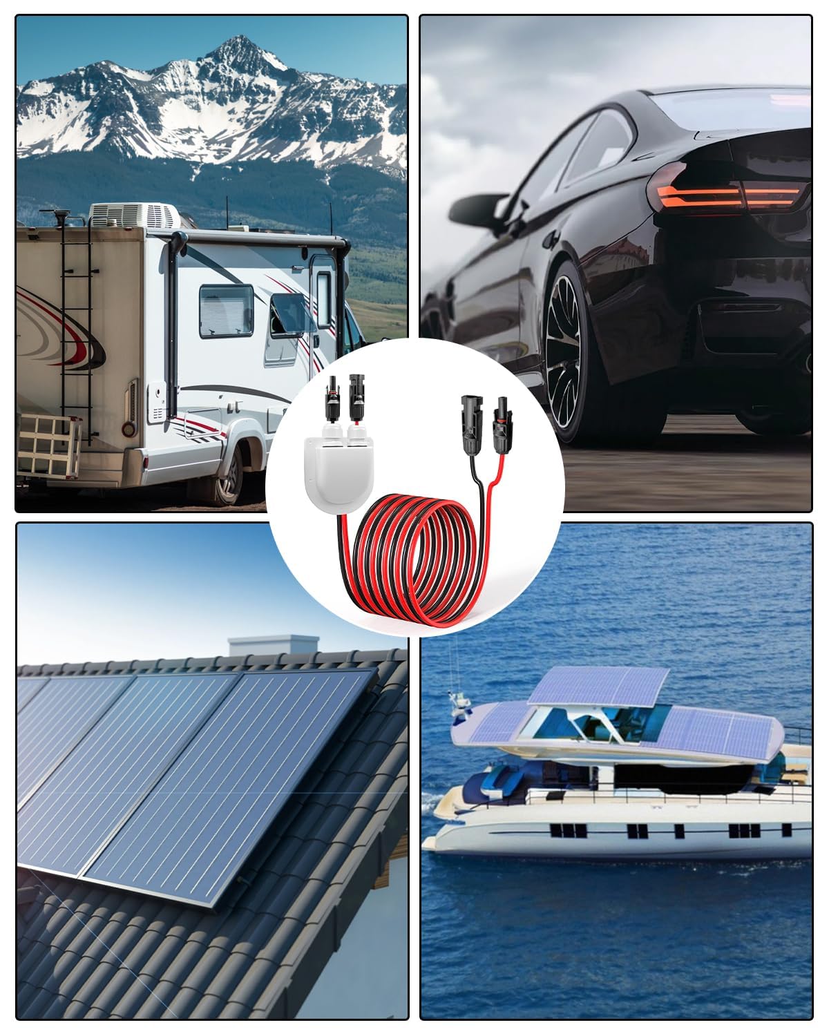 Wasserdichtes Solarkabelverschraubungsgehäuse, Solar-Abzweigdose durch Wohnmobildach, Solareingangsgehäuse mit 3 m 10 AWG Solar-Verlängerungskabel, Anschluss an Wohnmobil, Boot, Van, Camper