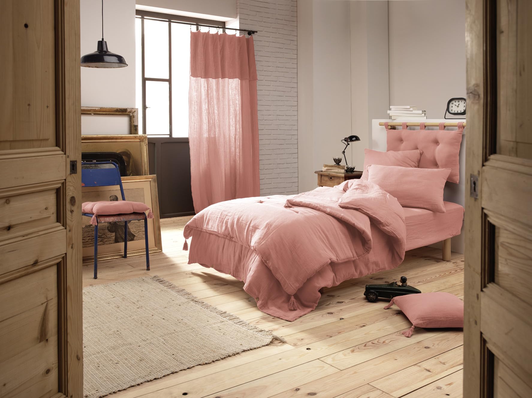 Bout de lit édredon Gaze de Coton 90 x 200 cm Gaia Coloris Rose pêche