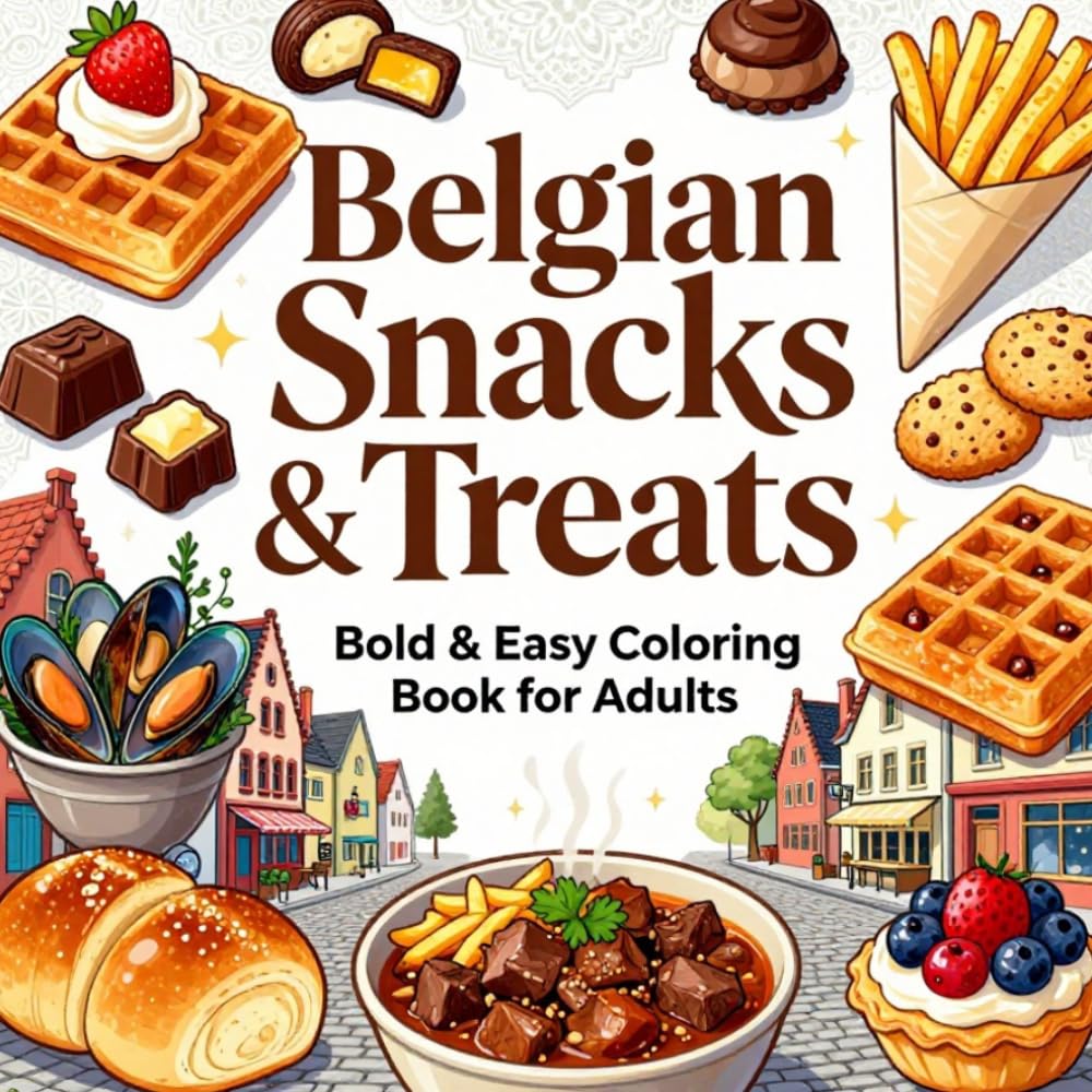 Belgian Snacks & Treats Bold & Easy Coloring Book for Adults: Featuring Traditional Belgian Waffles, Chocolates, Fries, Pastries, Cookies, ... and Stress Relief (Snacks & Treats Coloring)
