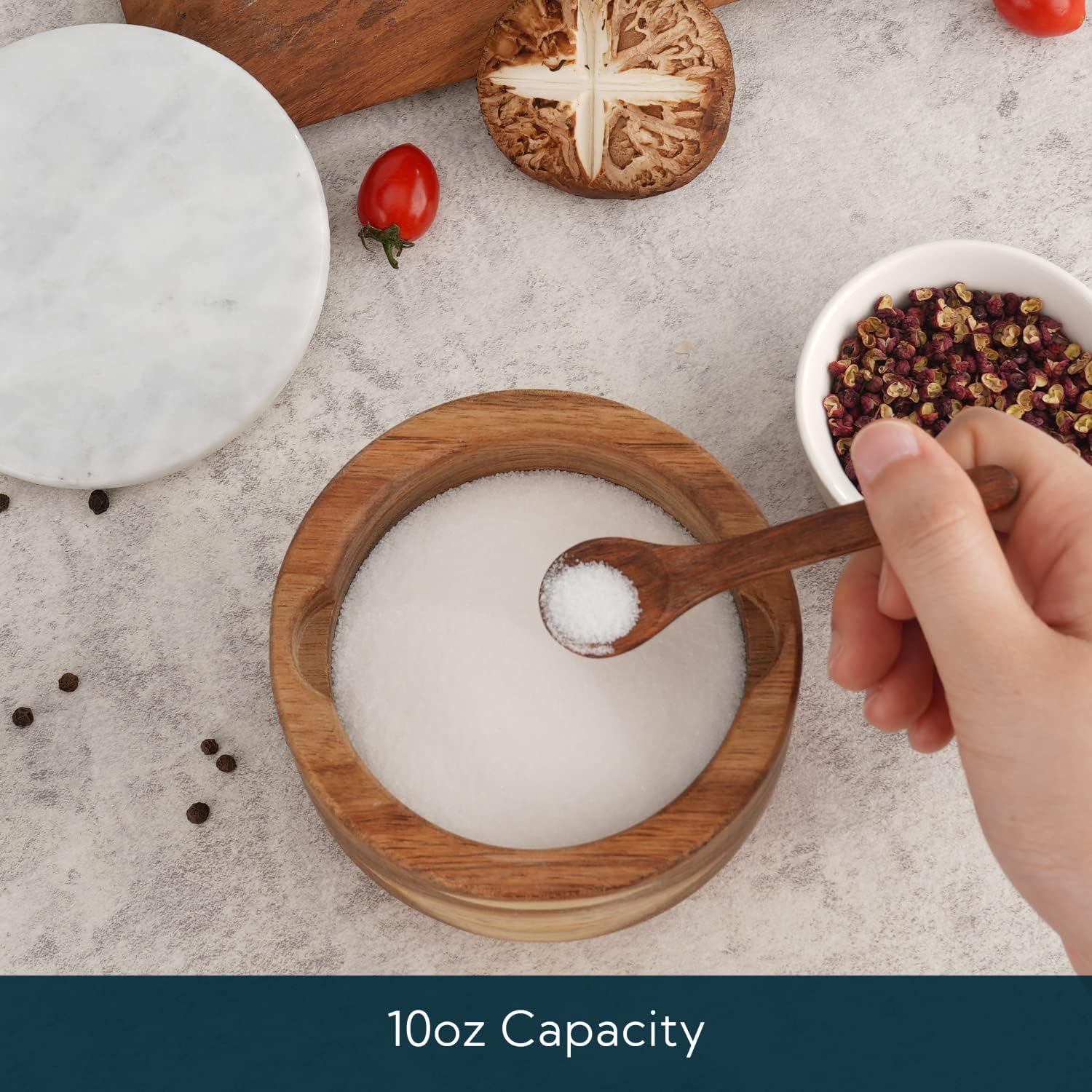 KITCHENDAO Replaceable Wire Cheese Slicer and Large Acacia Salt Cellar