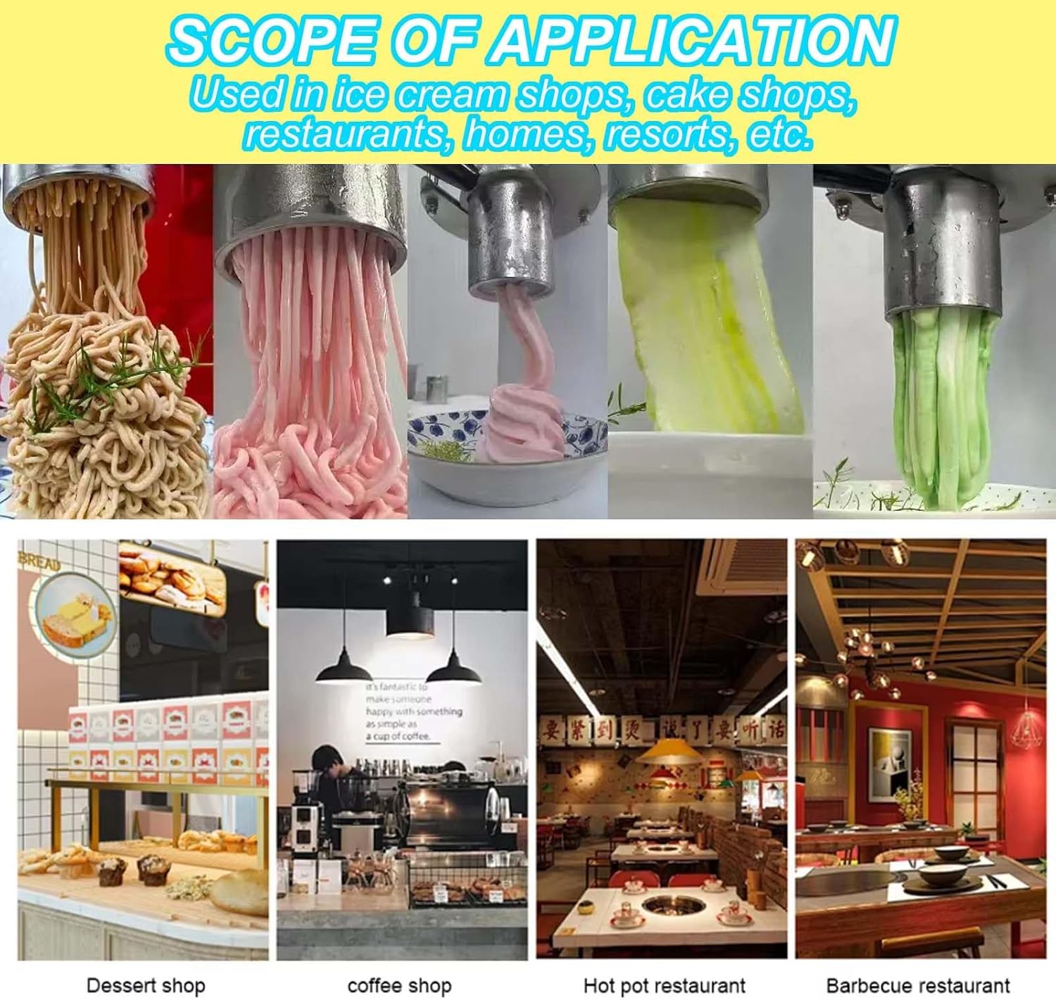 Spaghetti Ice Cream Maker Noodle With 4 Molds, Ice Cream Lace Machine,Spaghetti Gelato Maker Ice Cream For Family Gathering