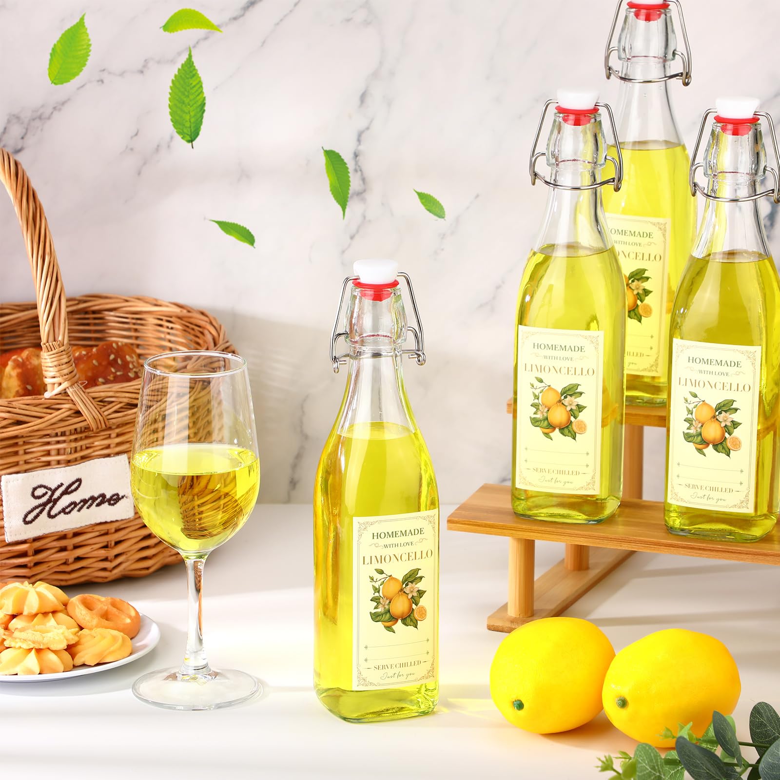 Havawish Bügelverschluss-Glasflaschen für Limoncello hausgemachte klare Bierflaschen mit luftdichtem Deckel, Etiketten zum Brauen von Limoncello, Getränke, Likör (quadratischer Stil), 10 Stück