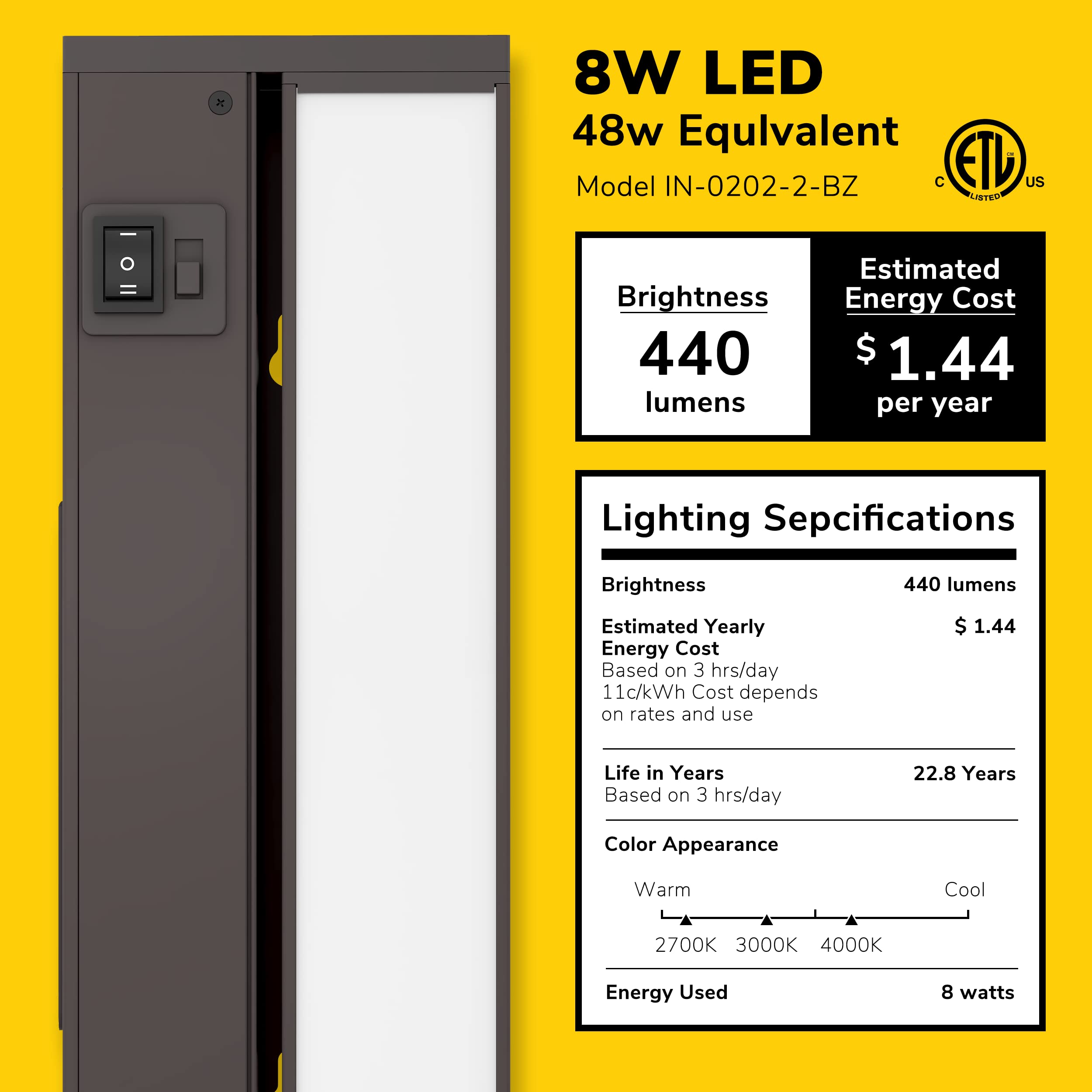 GETINLIGHT 18-inch Swivel LED Under Cabinet Lights, Glass Lens, Selectable White 2700K/4000K/5000K, Dimmable with Wall Dimmers,Bronze Finish, IN-0202-2-BZ