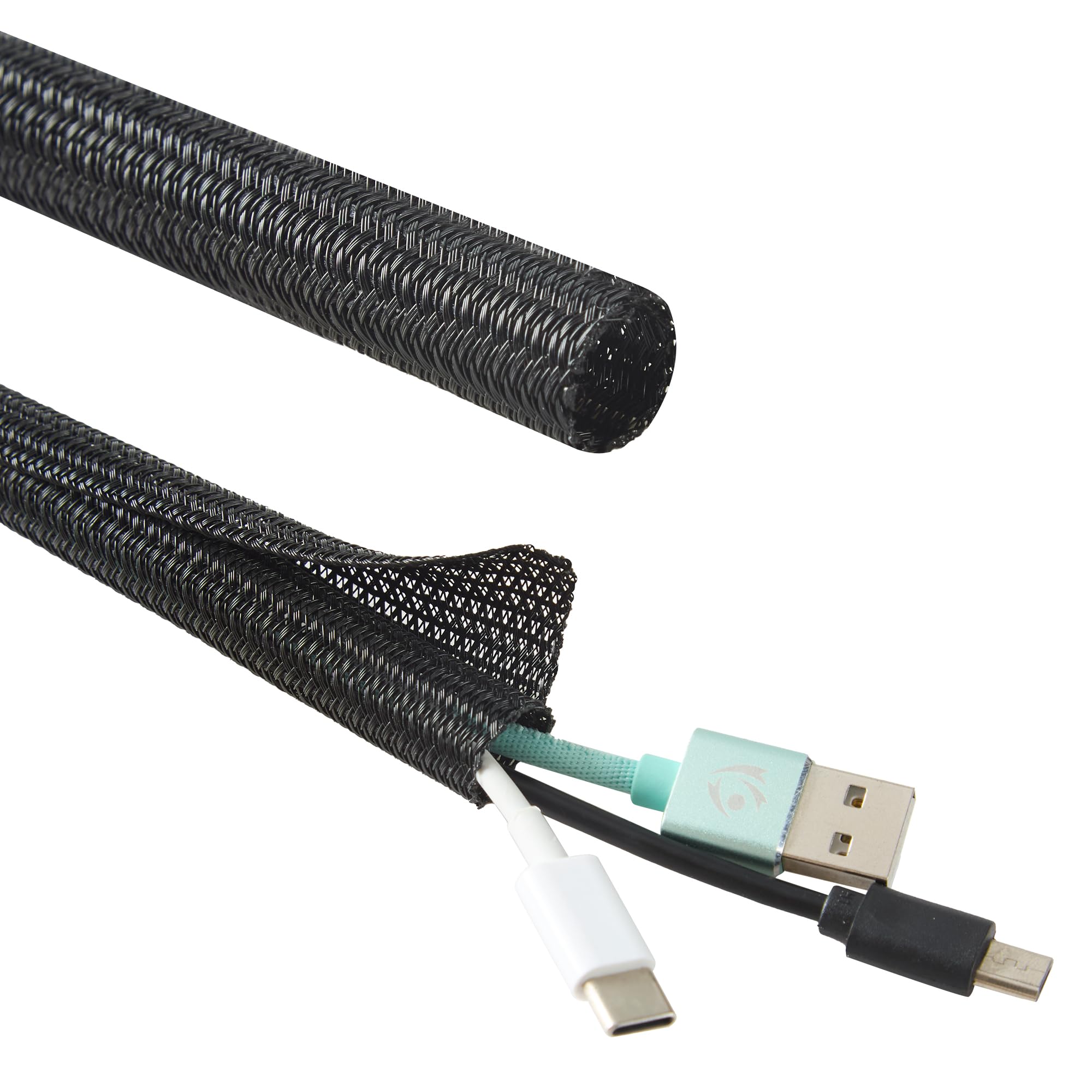 Guaina per cavi intrecciata espandibile da 3/4", 7,6 m, protezione per cavi USB, cavi di alimentazione, cavi audio/video, resistente guaina per gestione dei cavi, colore nero
