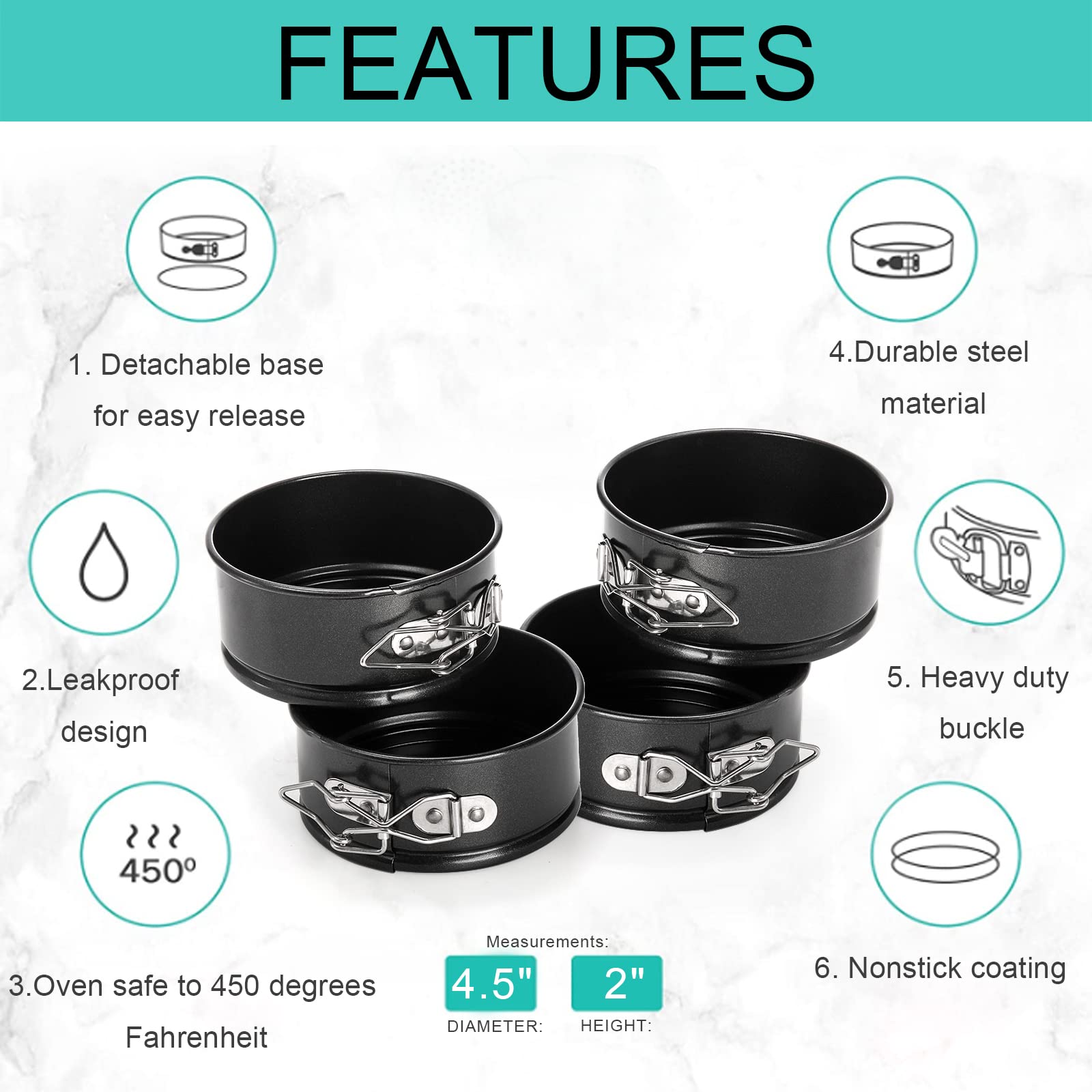 Inch Cake Pan Luxsea 8'' Non-stick Round Cake Pan, Leakproof