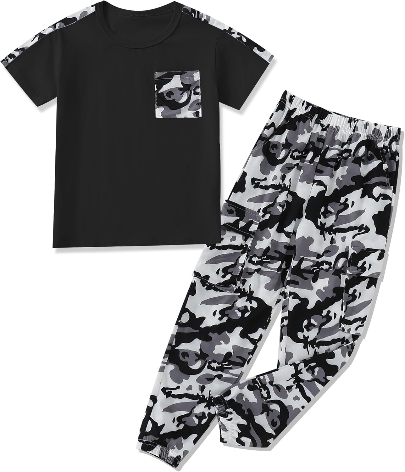 mksodopy Boys Clothes,Boy outfits 2-Piece Camouflage Short-Sleeved T-shirt Camouflage Pant Teen Boys Clothing