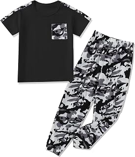 mksodopy Boys Clothes Outfits Set, Camo Cargo Pants and Short Sleeve Pocket Tee 2PC Summer Tracksuit for Kids 5-16Y