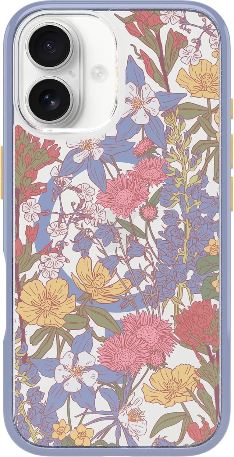 OtterBox iPhone 16 (Only) - Symmetry Series Clear+ Case - Floral Purple (Clear) - Snaps to MagSafe - Ultra-Sleek - Raised Edges Protect Camera & Screen - Non-Retail Packaging