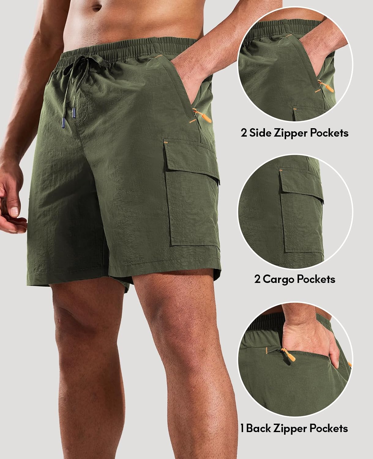 Haimont Men's Hiking Cargo Shorts 7 Inch with Zipper Pockets Quick Dry Lightweight Outdoor Camping Travel, Water Resistant