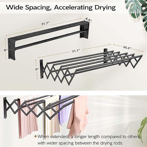 Miniatura 5 de Vikaqi Estante de secado de ropa para montar en la pared, plegable para colgar en la pared, estante plegable para interiores, tendedero plegable