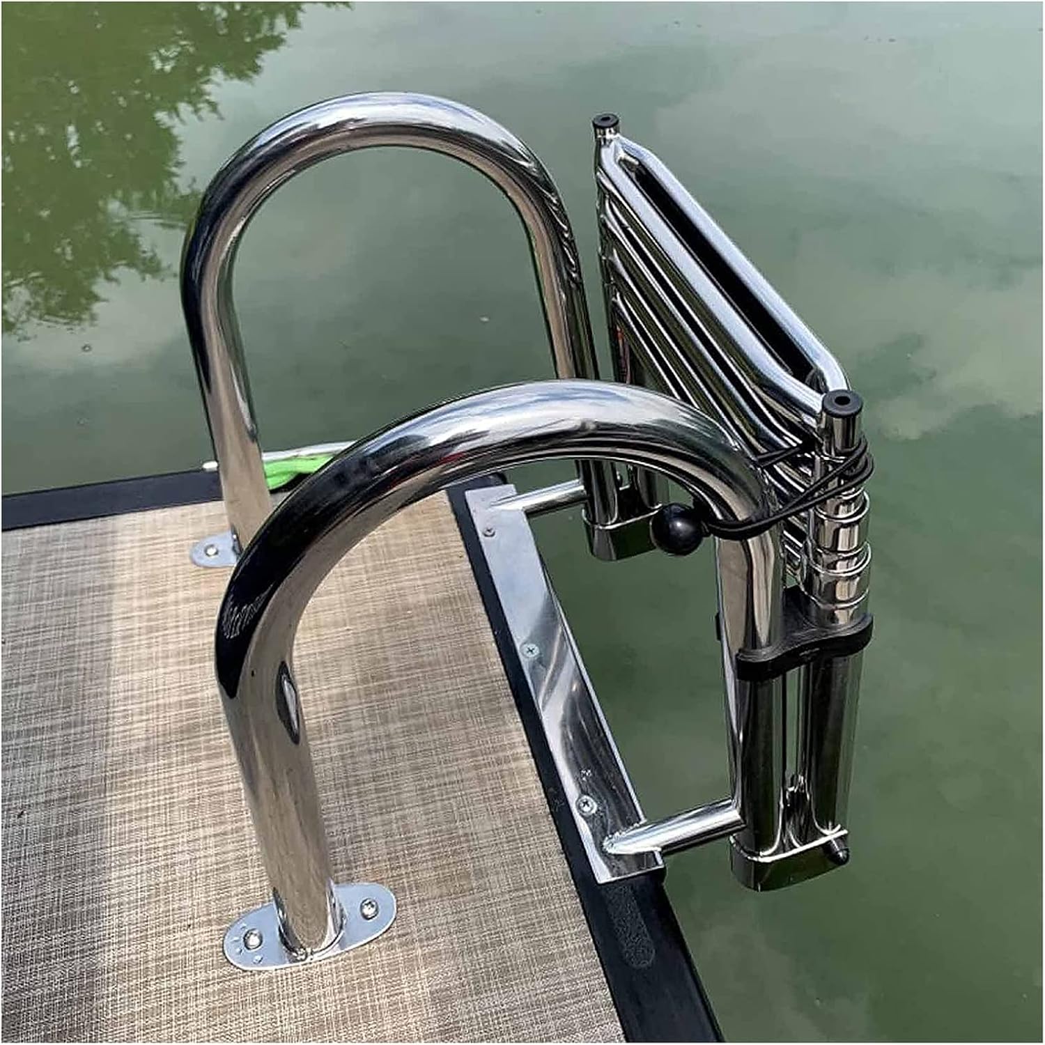 316 Stainless Steel Heavy Duty 4 Step Folding Telescoping Boat Marine Ladder with Handrail for Yacht Dock/Silver
