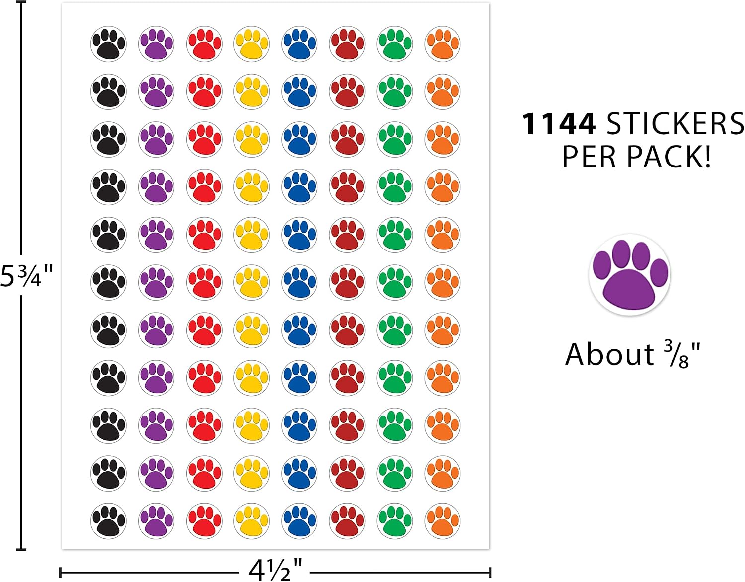 Teacher Created Resources Colorful Paw Prints Mini Stickers Value Pack (4742) 3/8 in