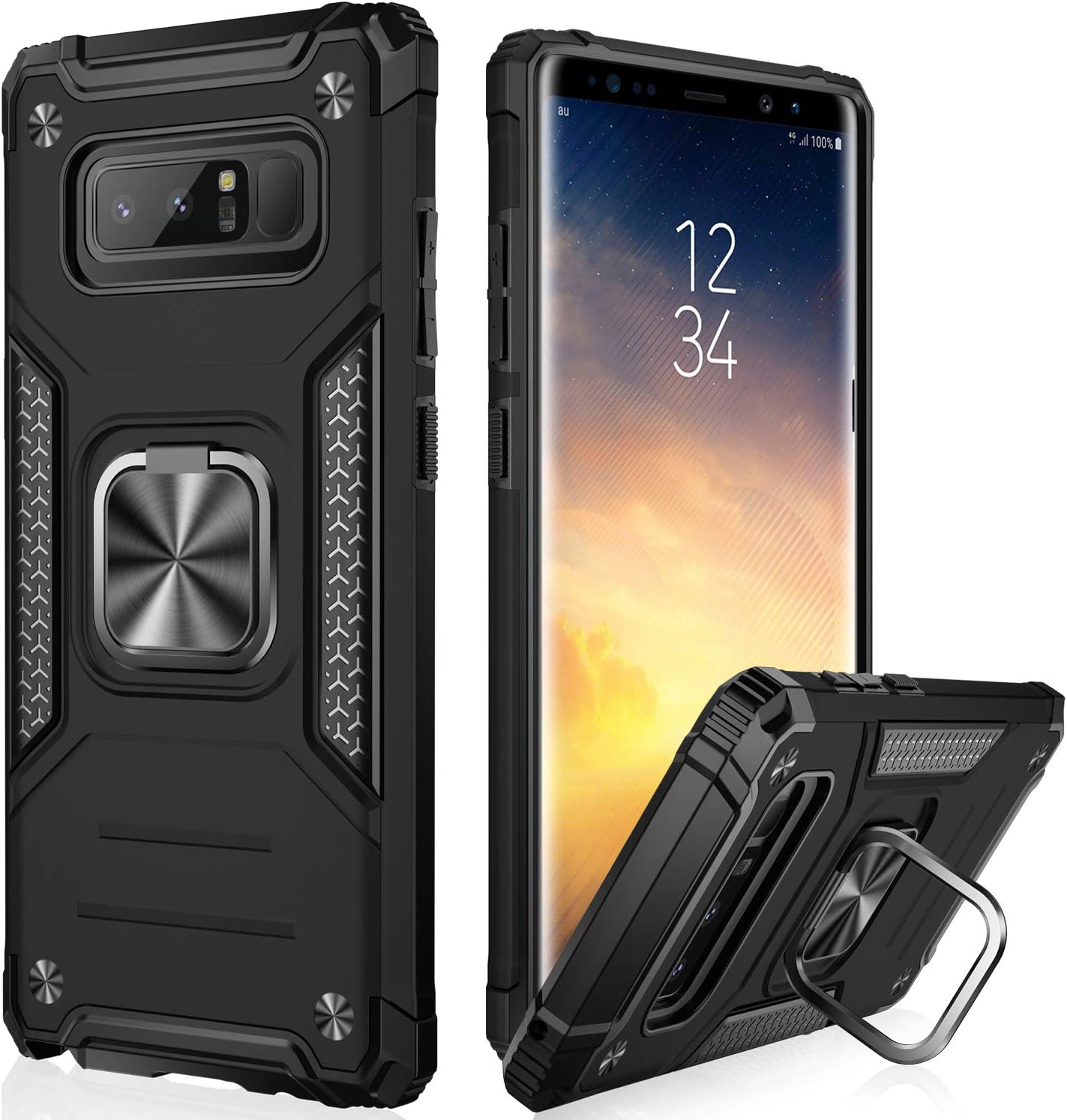 IKAZZ for Galaxy Note 8 Case,Dual Layer Soft Flexible TPU and Hard PC Anti-Slip Full-Body Rugged Protective Phone Case with Magnetic Kickstand for Samsung Galaxy Note 8 Black
