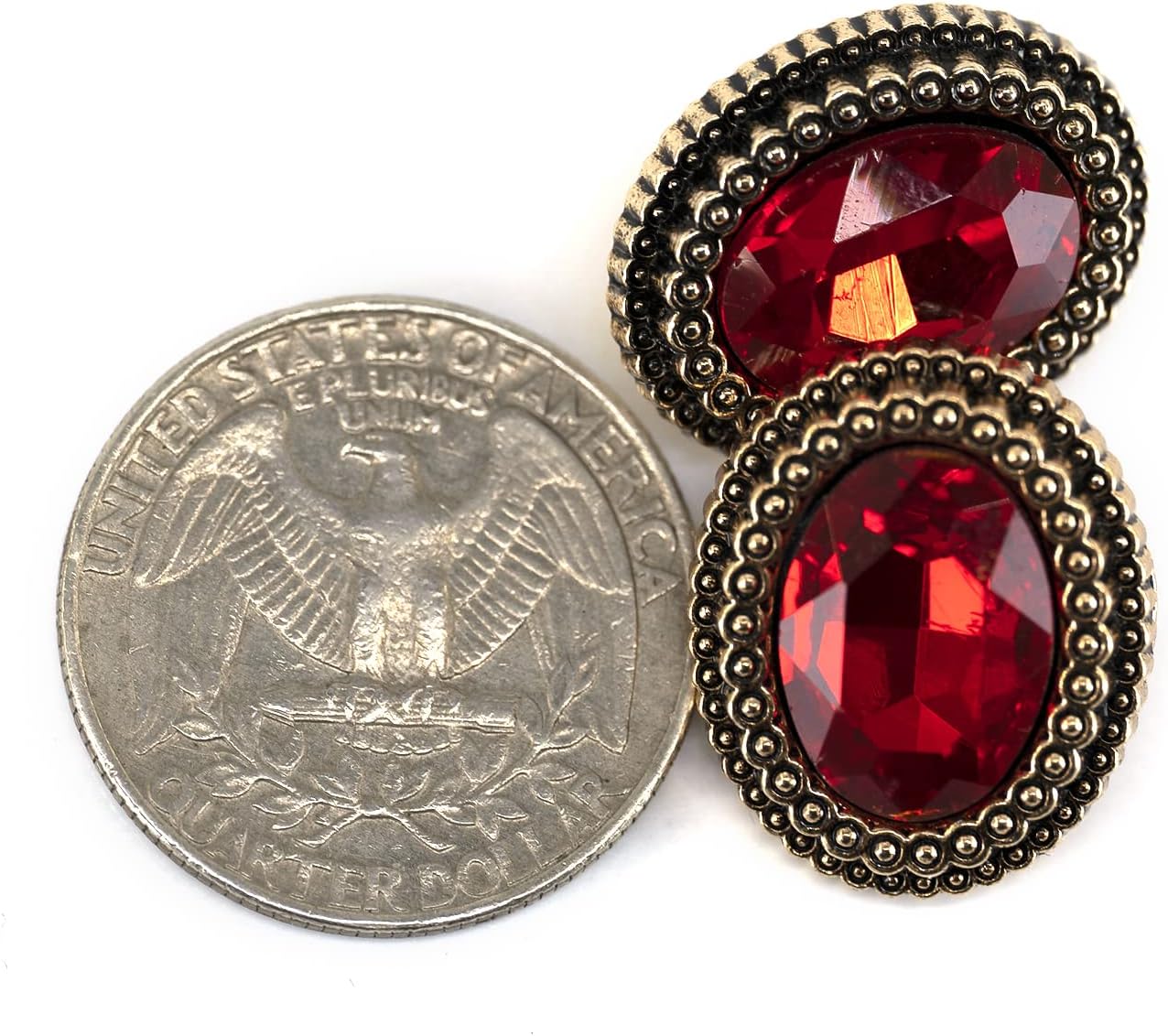 20 pcs Red Oval Rhinestone Metal Shank Sewing Coat Buttons - 21mm - 27/32"