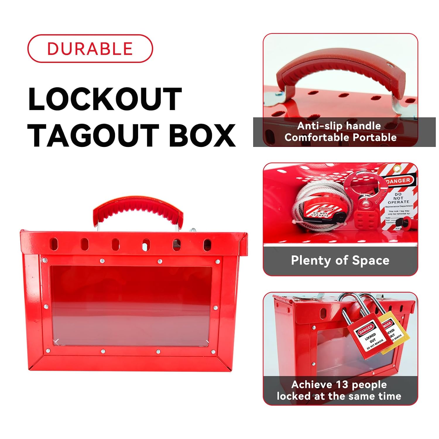 Lockout Tagout Box Kit with 6 Loto Locks Portable Safety Group Padlock Box Lock Out Tag Out Station for OSHA Compliant Group Loto Procedures