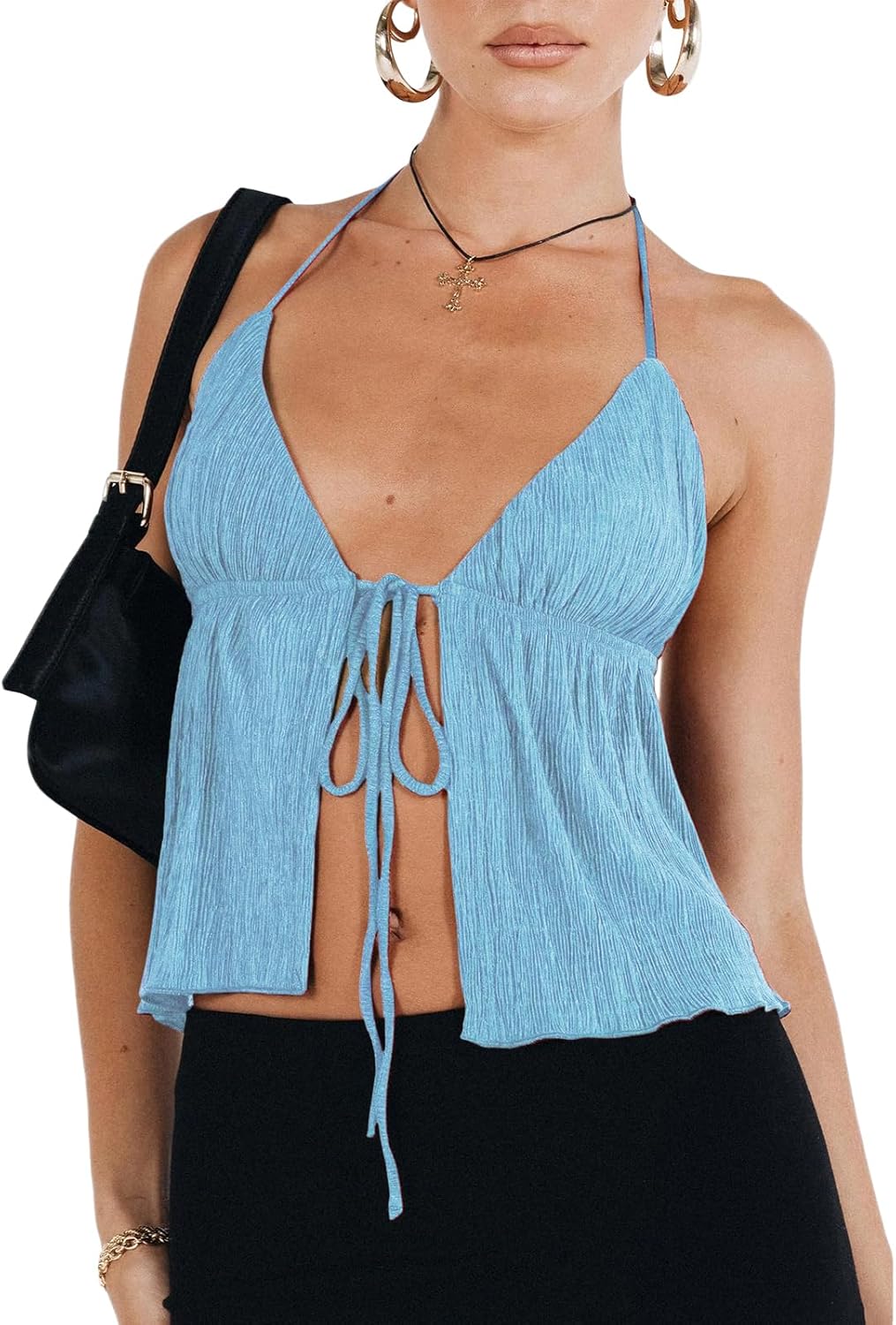 Women's Summer Y2K Tie Front Camisoles Sexy Halter V-Neck Cute Babydoll Bandana Going Out Tops