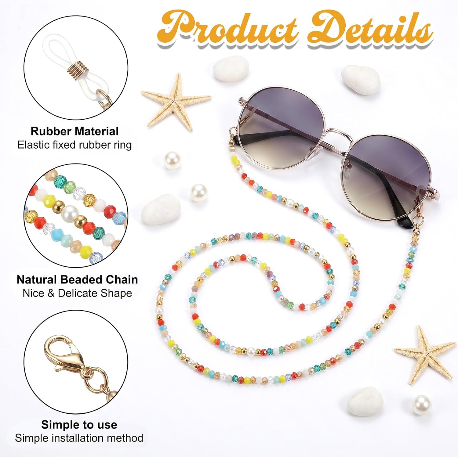 Beaded Eyeglass Chains, Stylish Eyeglass Chain for Women (Multicolor) | Sunglass Chain, Glasses Lanyard, Beaded Eye Glasses Strap Holders around Neck for Women