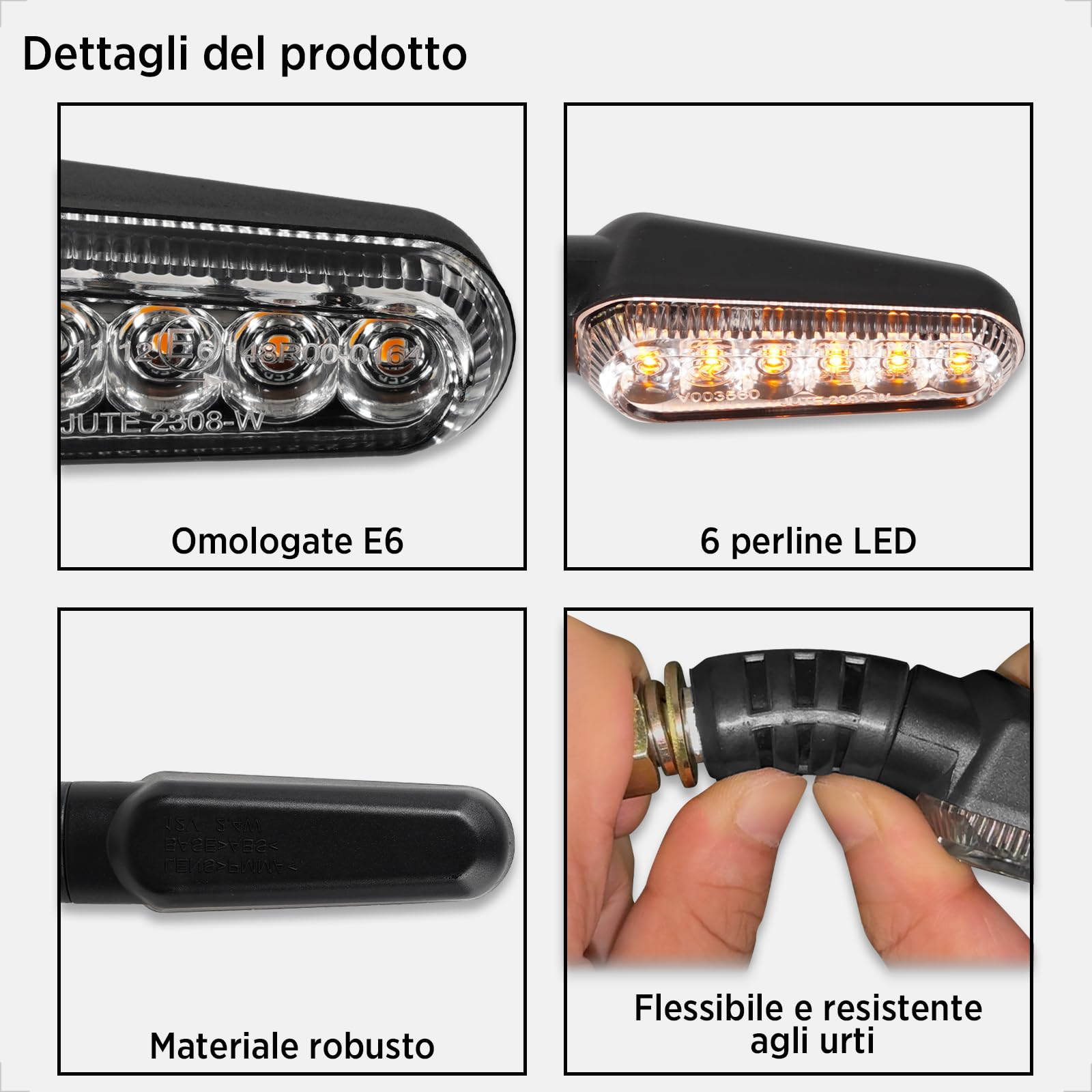 evermotor Frecce Moto, 2 Pezzi 6 LED Frecce Moto Omologate 12V Universali Indicatori di Direzione Impermeabile, ATV e Scooter