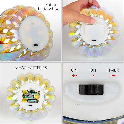 Miniatura 7 de Romingo Luz de calabaza de cristal de mercurio con temporizador para decoraciones de calabaza de Halloween, decoración de otoño y Acción de Gracias,