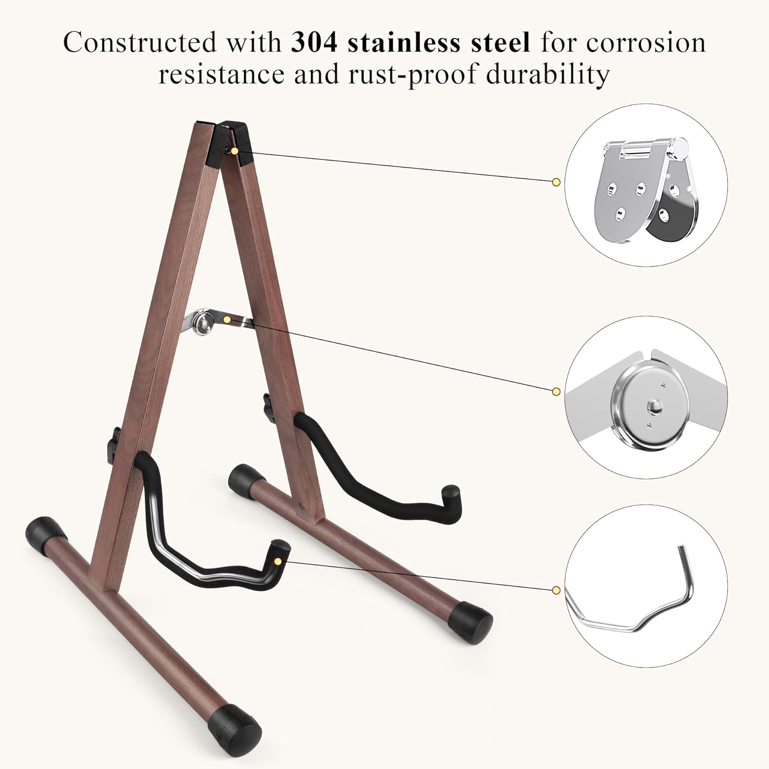DIDA Guitar Stand, Wooden A-Frame Stands for Acoustic Guitar, Violin, Ukulele, Electric Guitar, Bass, and Cello with Non-Slip Padding for Home and Travel (Black Walnut, Acoustic Guitar)