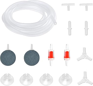 Aquarium Air Pump Accessories - 7 Feet Airline Tubing Standard with Air Stone Disc, Check Valves, Suction Cups and Connectors for Nano Air Pumps Small Buckets and Fish Tank