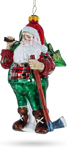 BestPysanky Adorno de Navidad de cristal de Santa Lumberjack